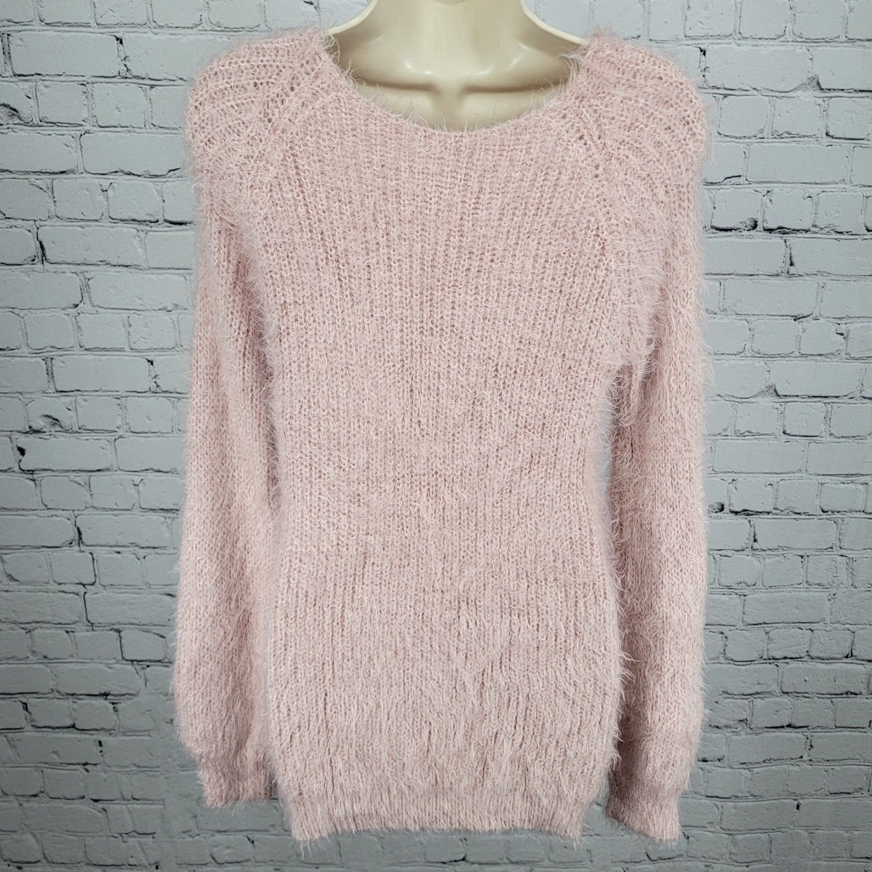 Vintage Don't Ask Why Pink Fuzzy Knit Faux Fur Long Sleeve Pullover Sweater Women O/S Size ONE SIZE - 2 Thumbnail