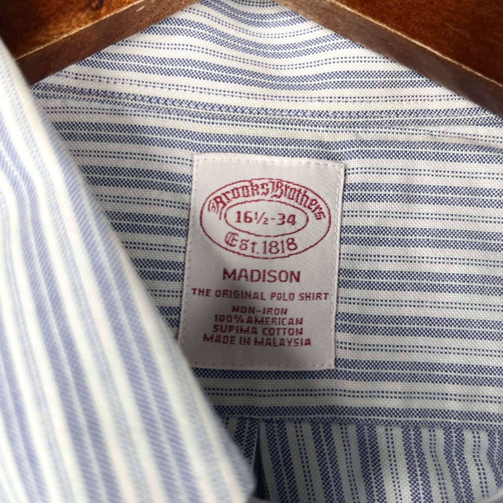 Brooks Brothers Brooks Brothers Madison Shirt Dress Shirt 16.5 Blue Striped Non Iron Long Sleeve Button Up Button-Down Collar Mens Regular Size US XL / EU 56 / 4 - 3 Thumbnail