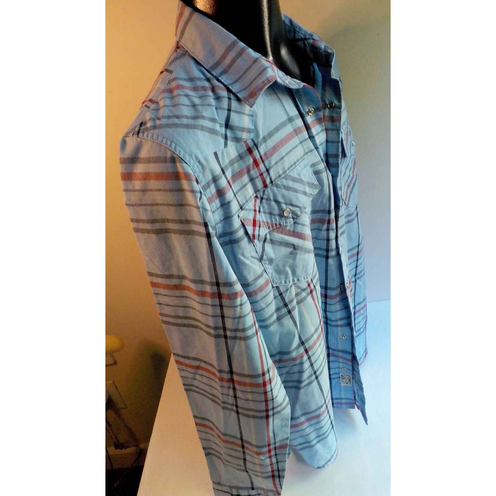 Levi's LEVI'S Western Cut Pearl Snap Plaid Shirt-Light Blue Cotton Blend LG Mens Shirt Modern Size US L / EU 52-54 / 3 - 4 Thumbnail