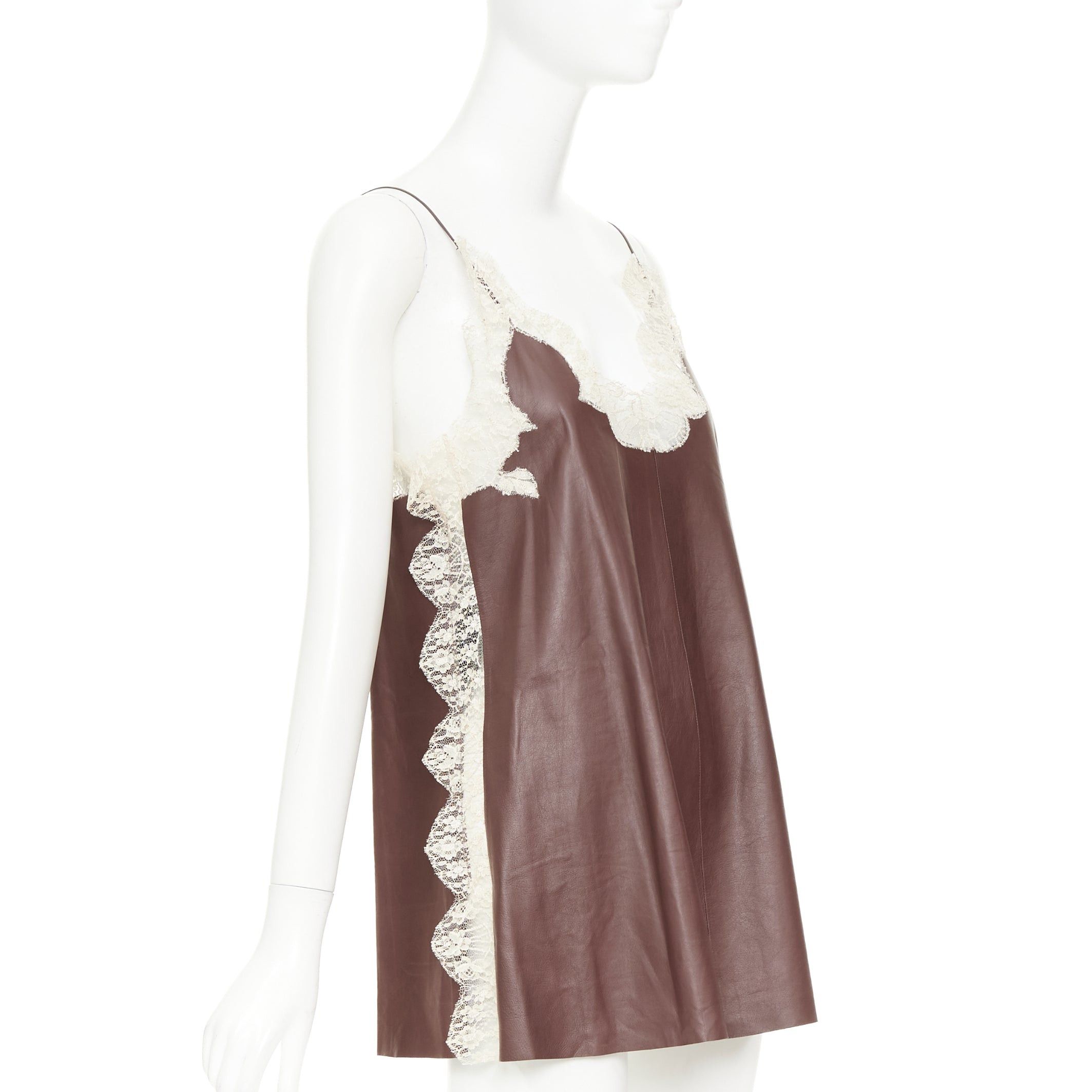 Dior DIOR 2016 Raf Simons brown lambskin leather lace trim micro slip dress FR36 S Size S / US 4 / IT 40 - 1 Thumbnail