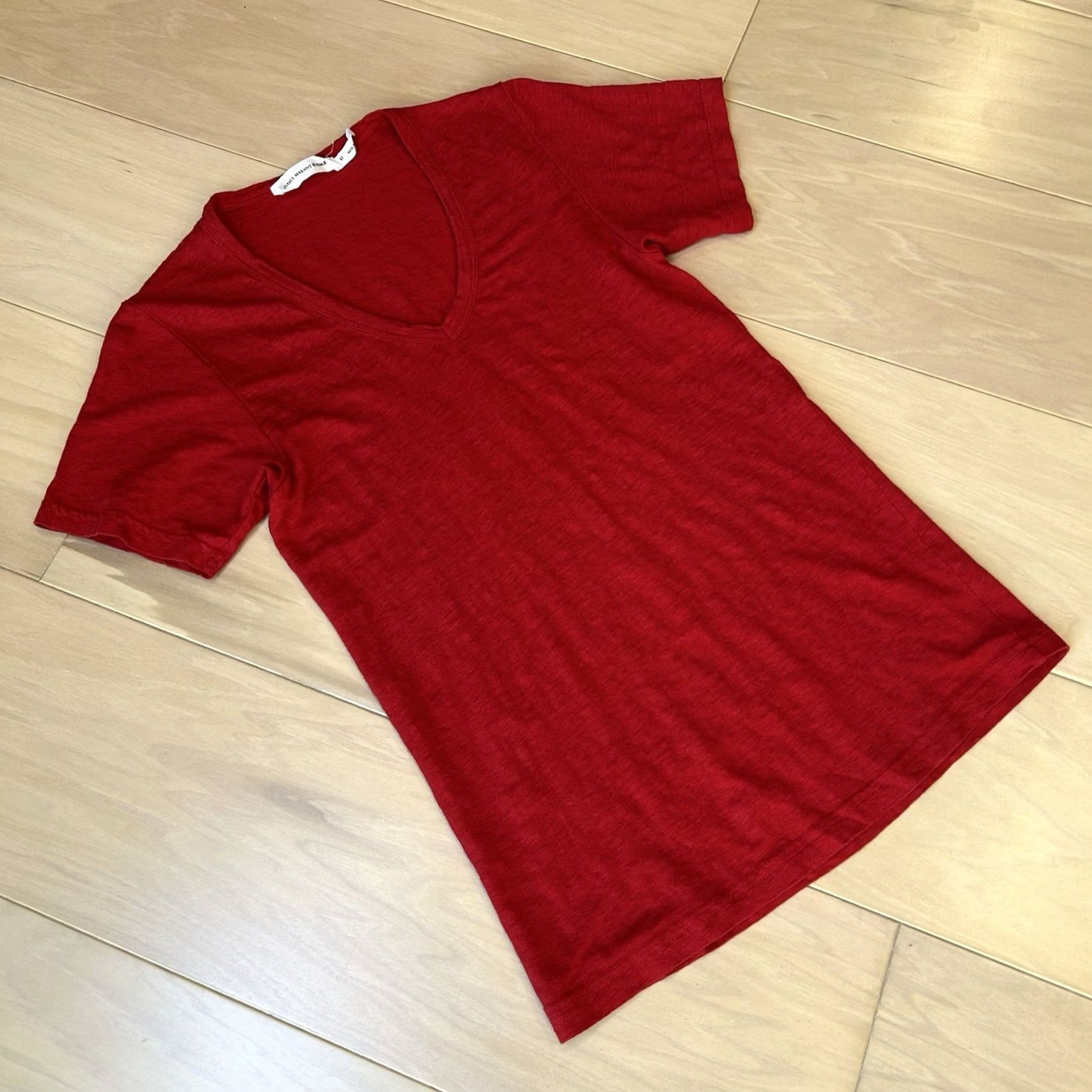 Vintage Isabel Marant Etoile Linen Tee V-Neck Short Sleeve Women’s Medium Shirt Red Logo Lightweight Casual 100% Linen Pullover Size 32" / US 10 / IT 46 - 2 Thumbnail