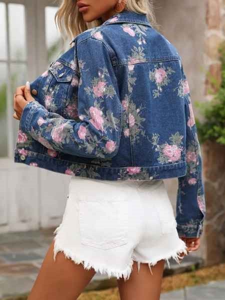 Chicos Womens Floral Denim Jacket Size M / US 6-8 / IT 42-44 - 2 Thumbnail