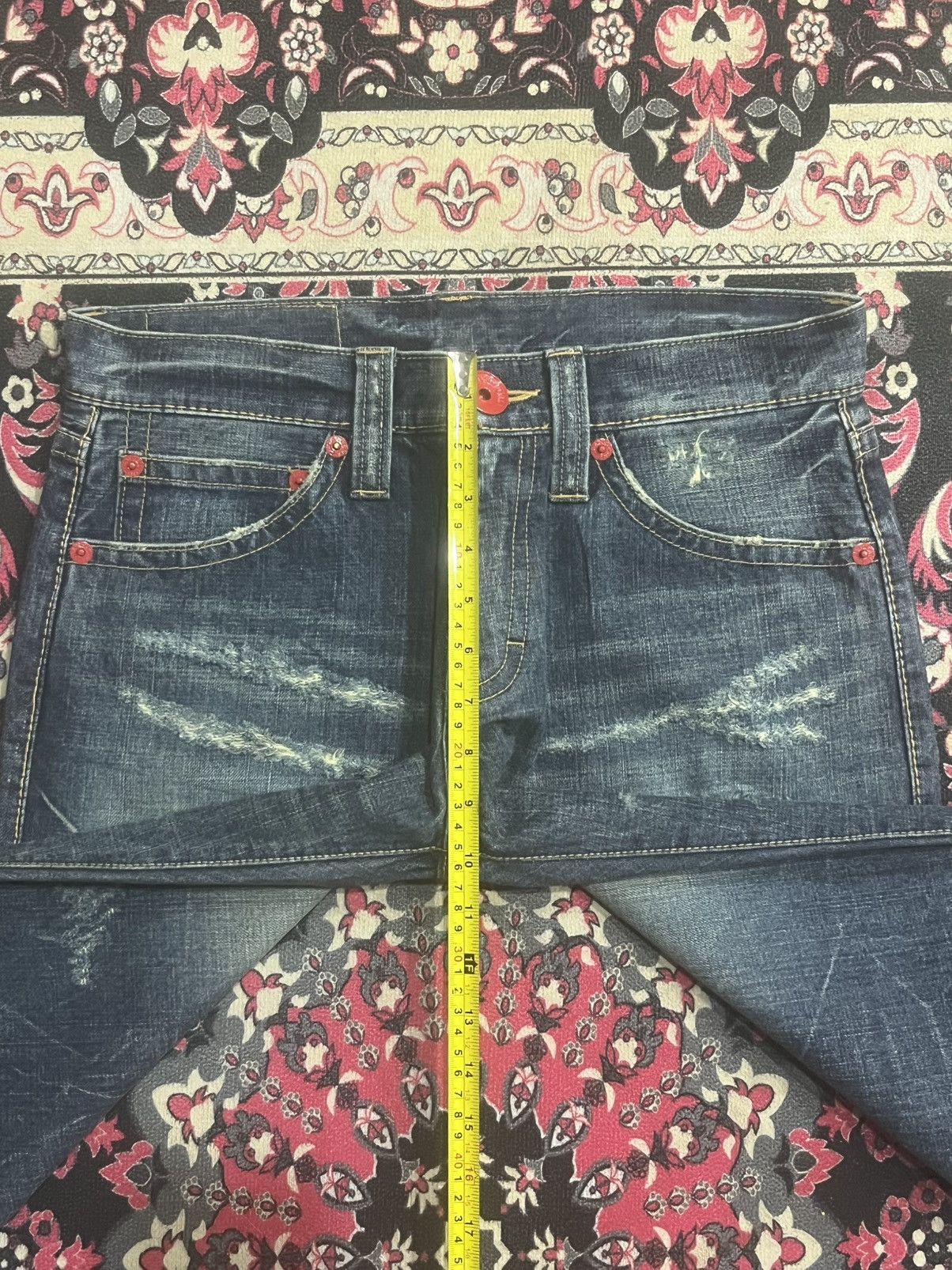 GOSTAR DE FUGA Co&Lu Cracked Distressed Big Slogan Dark Blue Loose Jeans Size US 31 - 13 Thumbnail