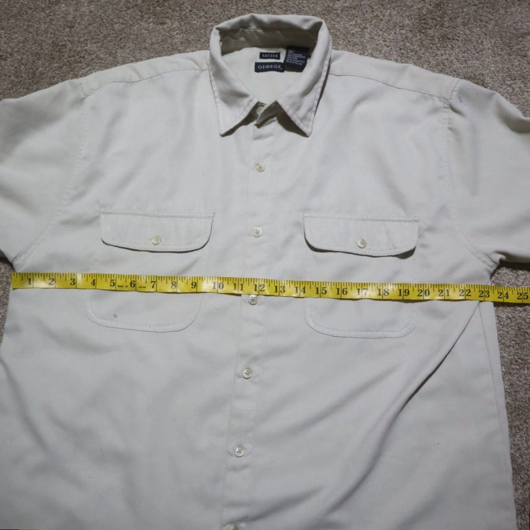 George George Shirt Mens M Beige Suede Button-Up Pocket Collared L Large Size US M / EU 48-50 / 2 - 4 Thumbnail