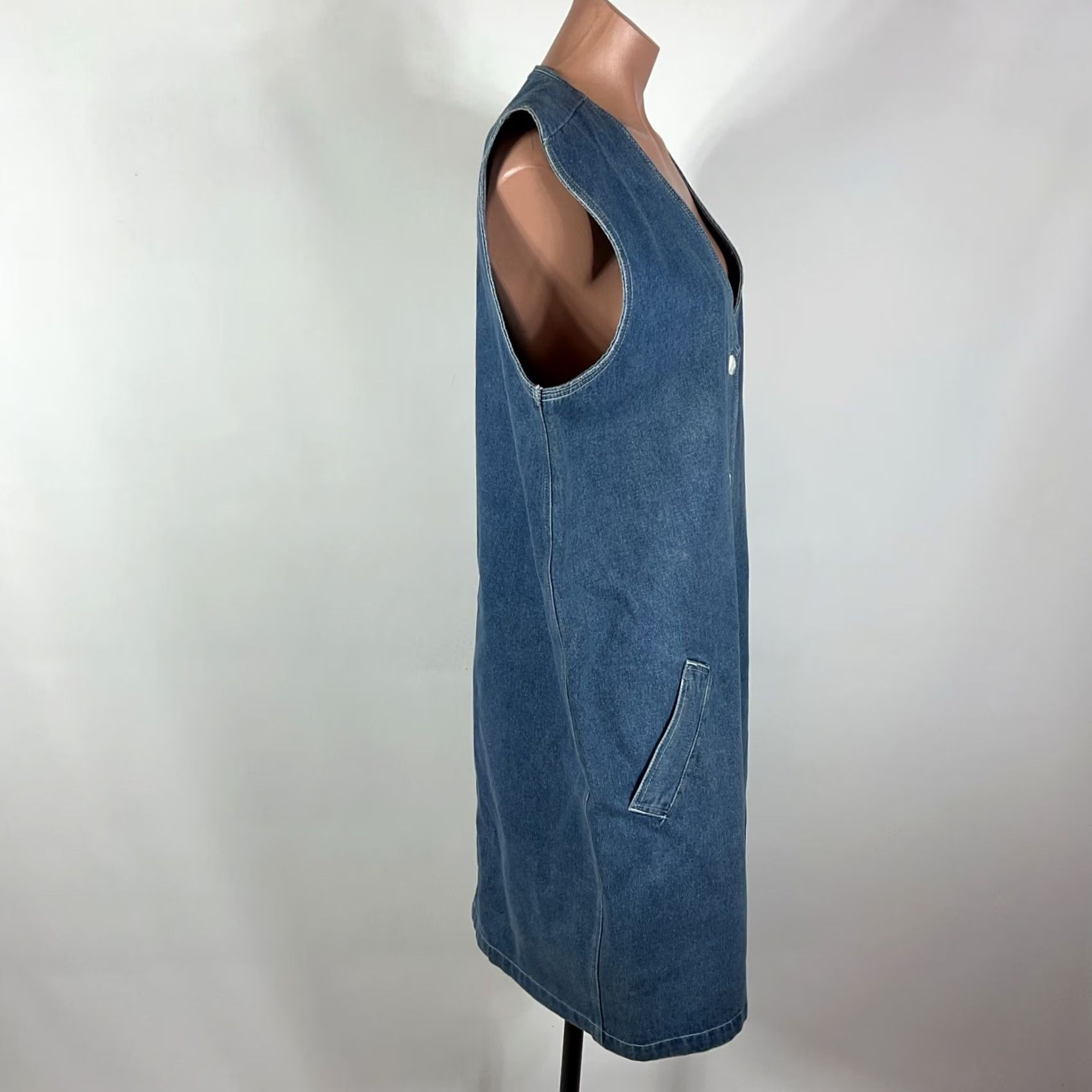 Denime VINTAGE A.M.I. Jumper Dress Denim Blue MIDI Chambray XL Lightweight 90s Women Jumper Dress 90s Womens Size XL / US 12-14 / IT 48-50 - 6 Thumbnail