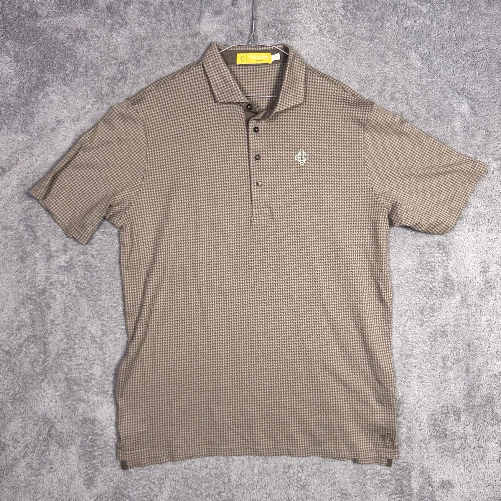 Vintage Field Day Sporting Co. Polo Shirt Men XL Houndstooth 100% Pima Cot Notch Collar Short Sleeve Brown 100% Cotton Polo Mens XL Size US XL / EU 56 / 4 - 3 Thumbnail
