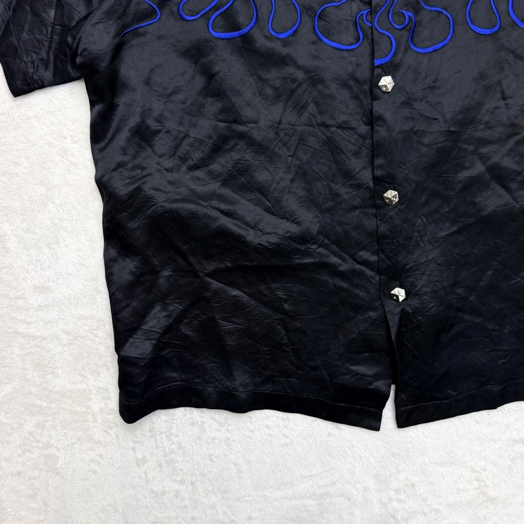 Vintage VINTAGE Johnny Suede Shirt Mens 2XL Black Satin Flame Embroidered Rock USA Button Up Size US XXL / EU 58 / 5 - 6 Thumbnail