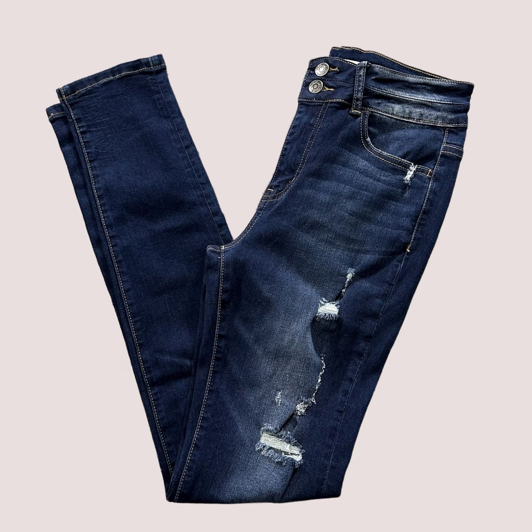 Vintage VINTAGE Vervet Jeans Womens 27 Blue 27x31 High Rise Skinny Jeggings Distressed Denim Dark Wash Size 27" / US 4 / IT 40 - 1 Thumbnail