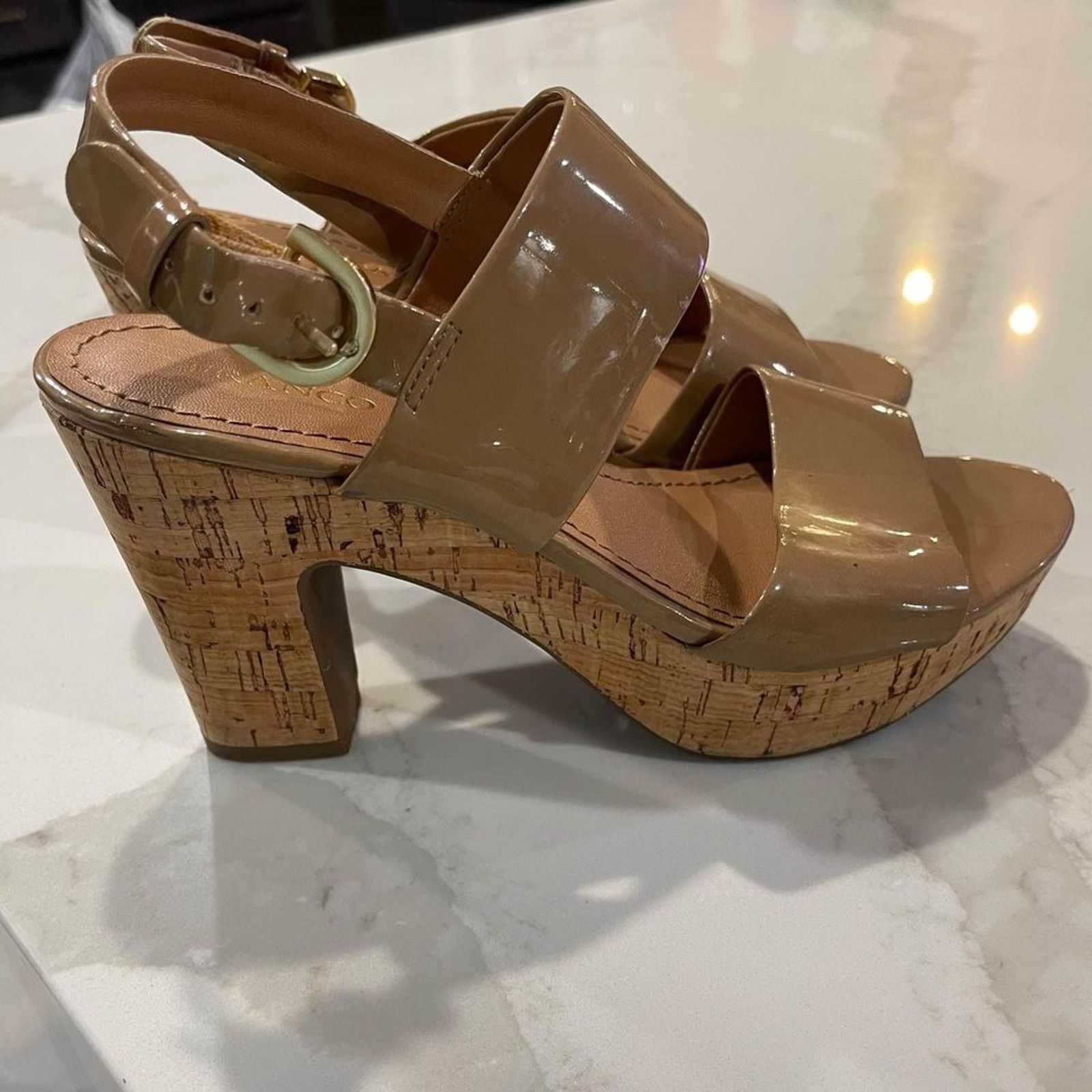 Franco Sarto Franco Sarto Nude Cork Block Heels Strappy Ankle Women's 6.5 Size US 6.5 / IT 36.5 - 1 Thumbnail