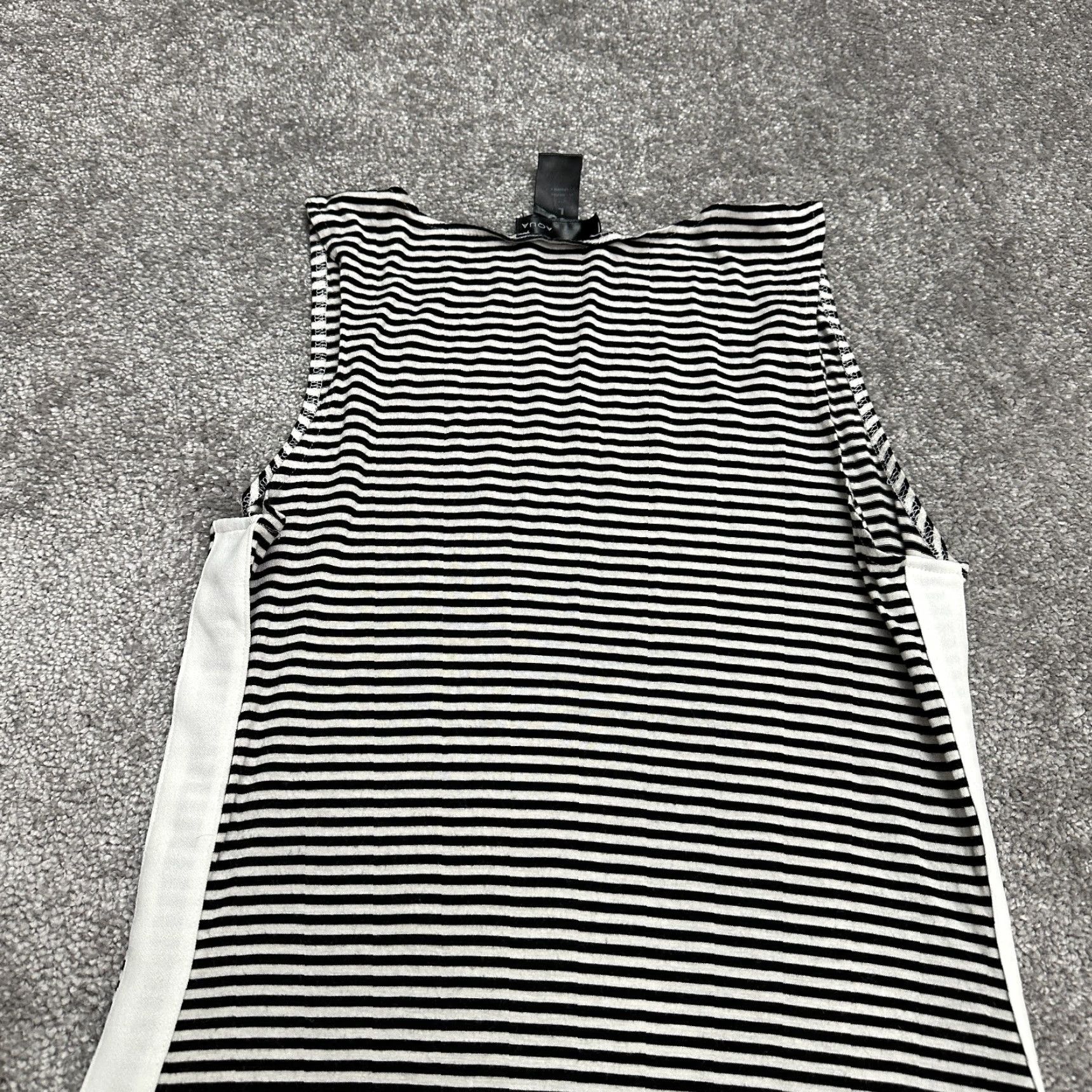 AQUA Aqua Dress Womens Large Black White Stripe Midi Bodycon Sleeveless Knit Polyester Rayon Spandex Casual 90s? (note: ensure no new info) Size L / US 10 / IT 46 - 3 Thumbnail