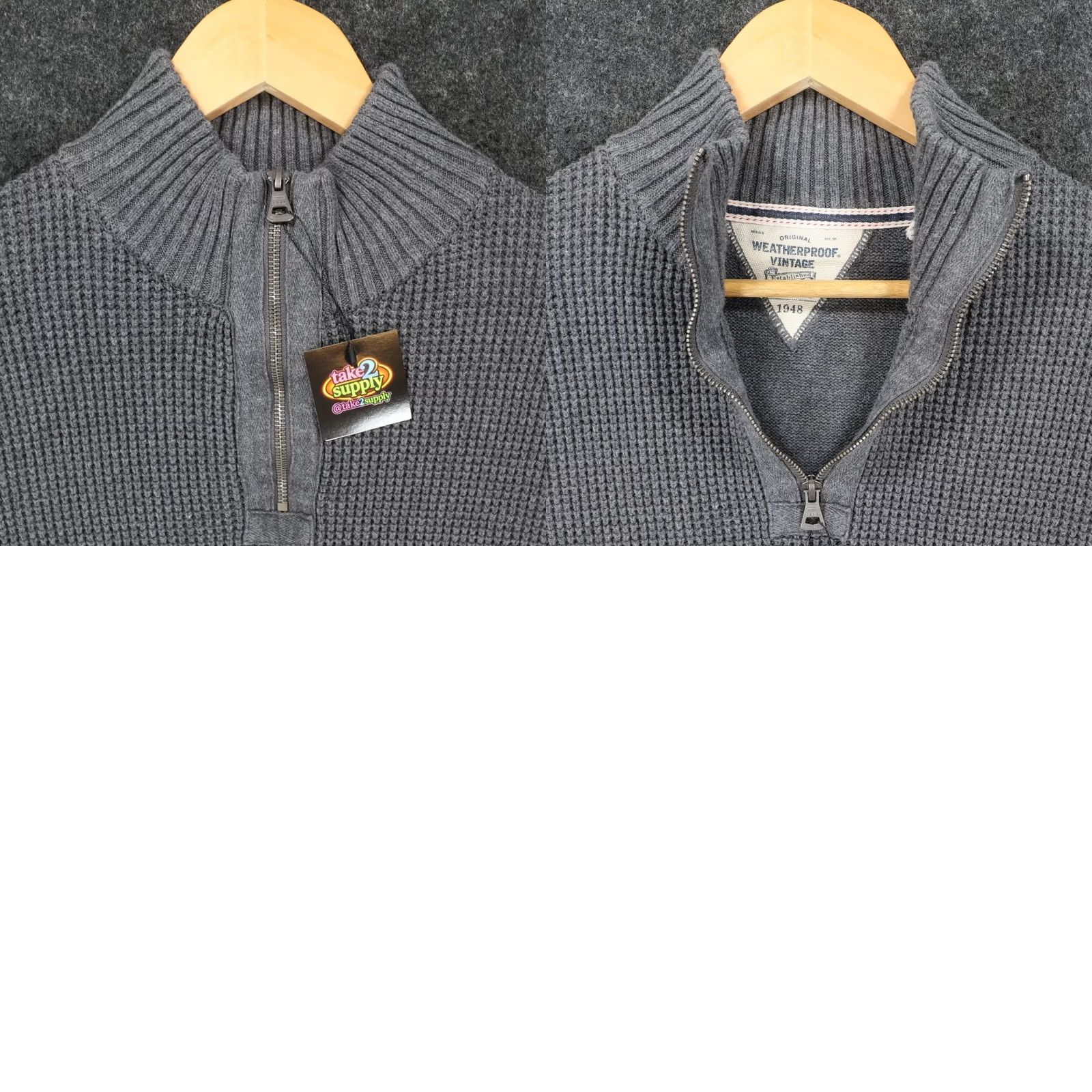 Weatherproof Weatherproof Vintage Sweater Mens L Gray Waffle Knit Quarter Zip Pullover Casual Size US L / EU 52-54 / 3 - 8 Thumbnail