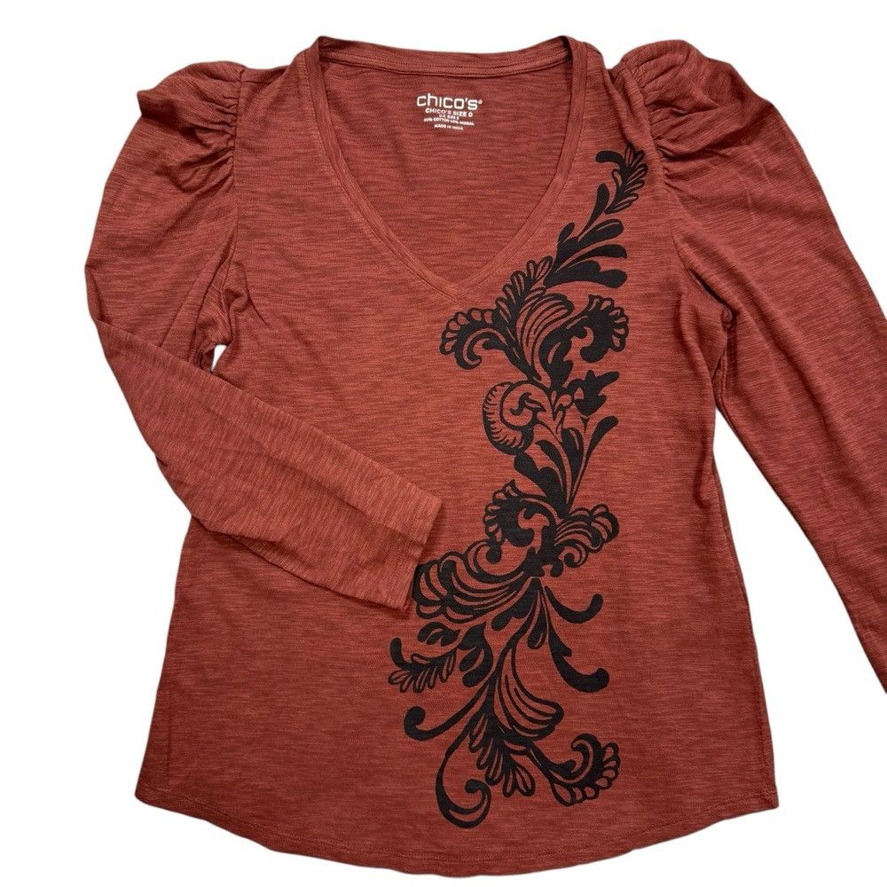 Chicos New Chico's Scroll Print 3/4 Sleeve Romantic Tee Size 0 US Size S / US 4 / IT 40 - 5 Thumbnail