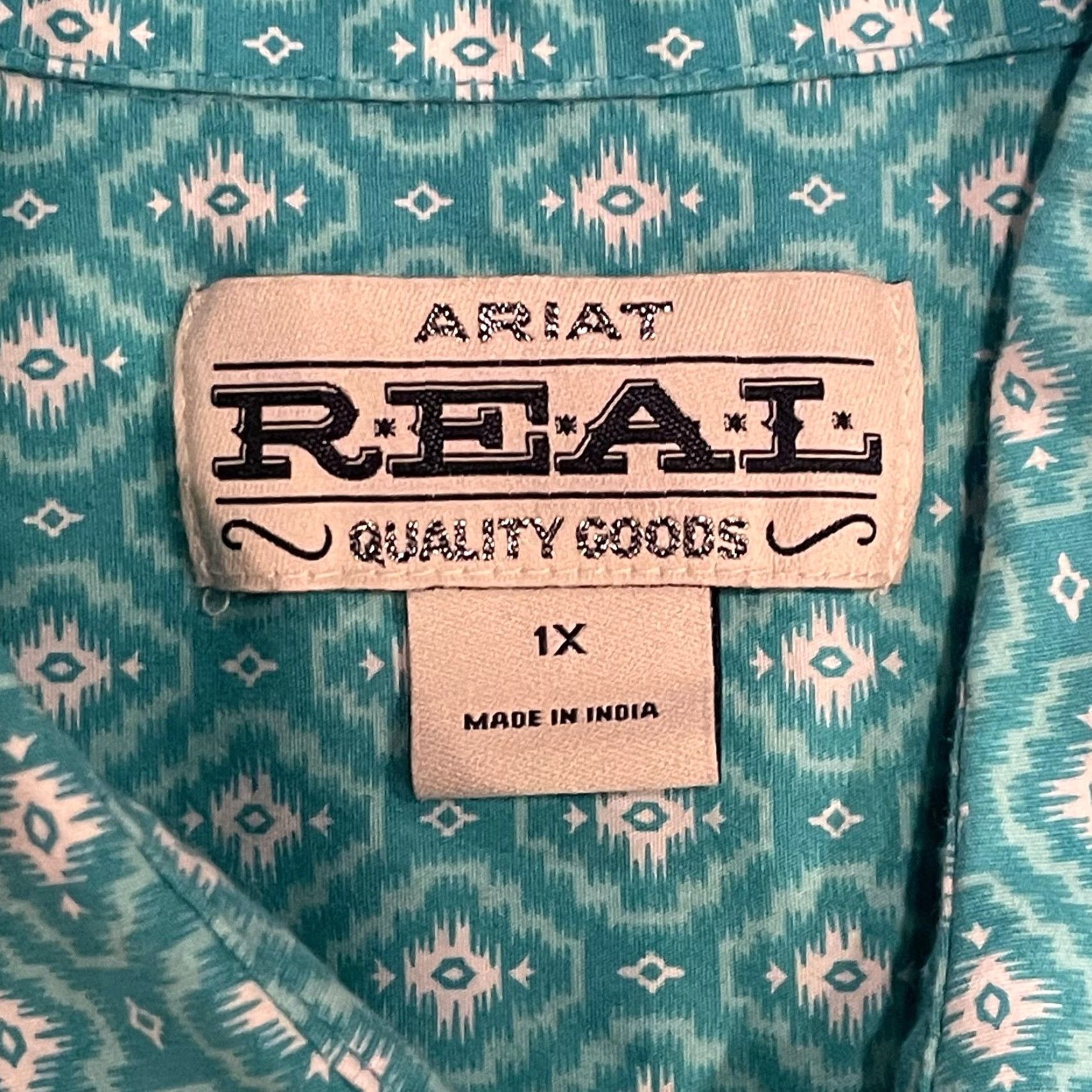 Ariat Ariat Womens Button-Up Shirt 1X Green Geometric Western Embroidered Pocket Shirt (REAL) Size XL / US 12-14 / IT 48-50 - 6 Thumbnail