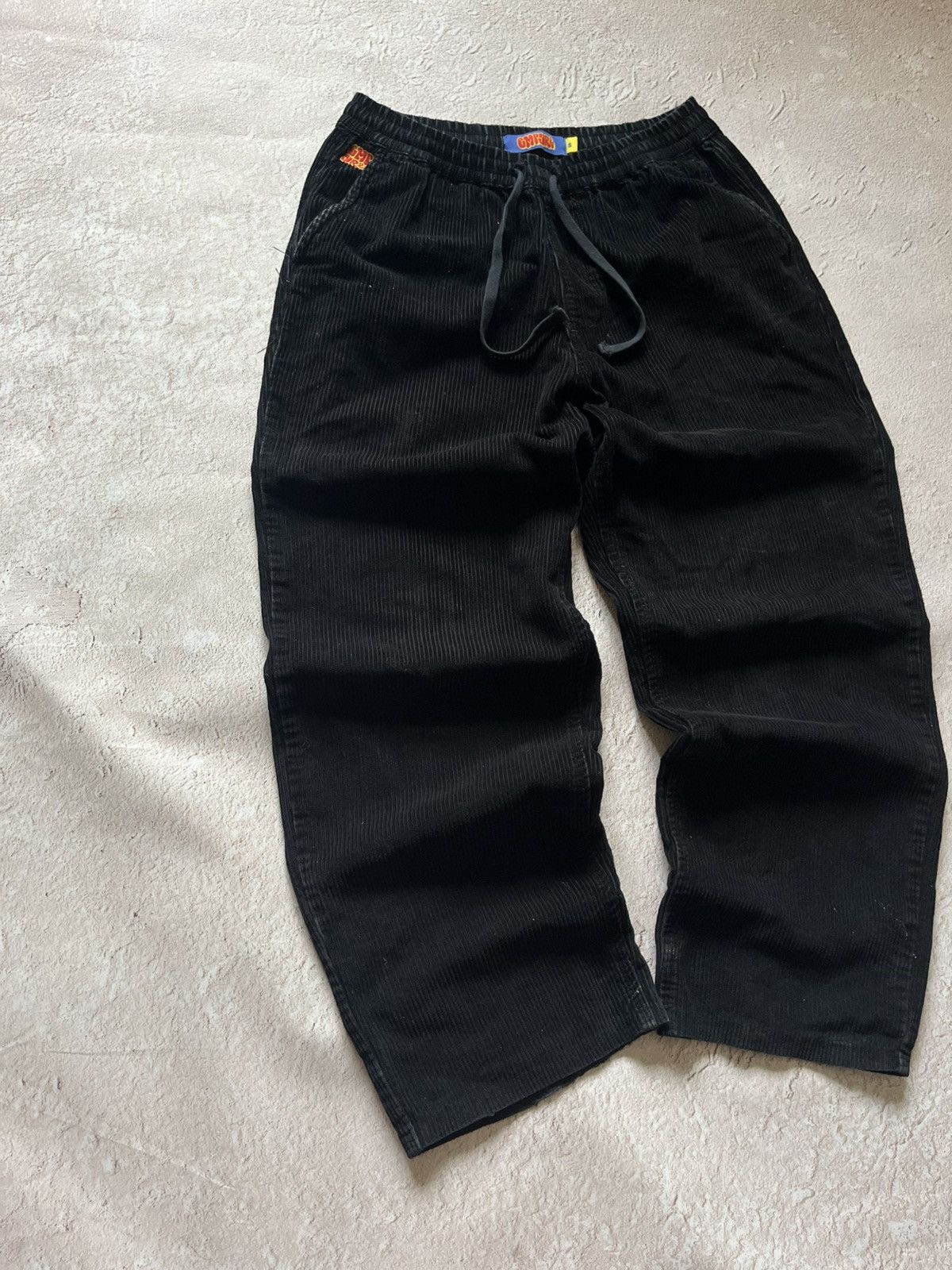 Empyre Empire Black Loose Fit Drawstring Corduroy Pant Distresed Y2 Size US 31 - 3 Thumbnail