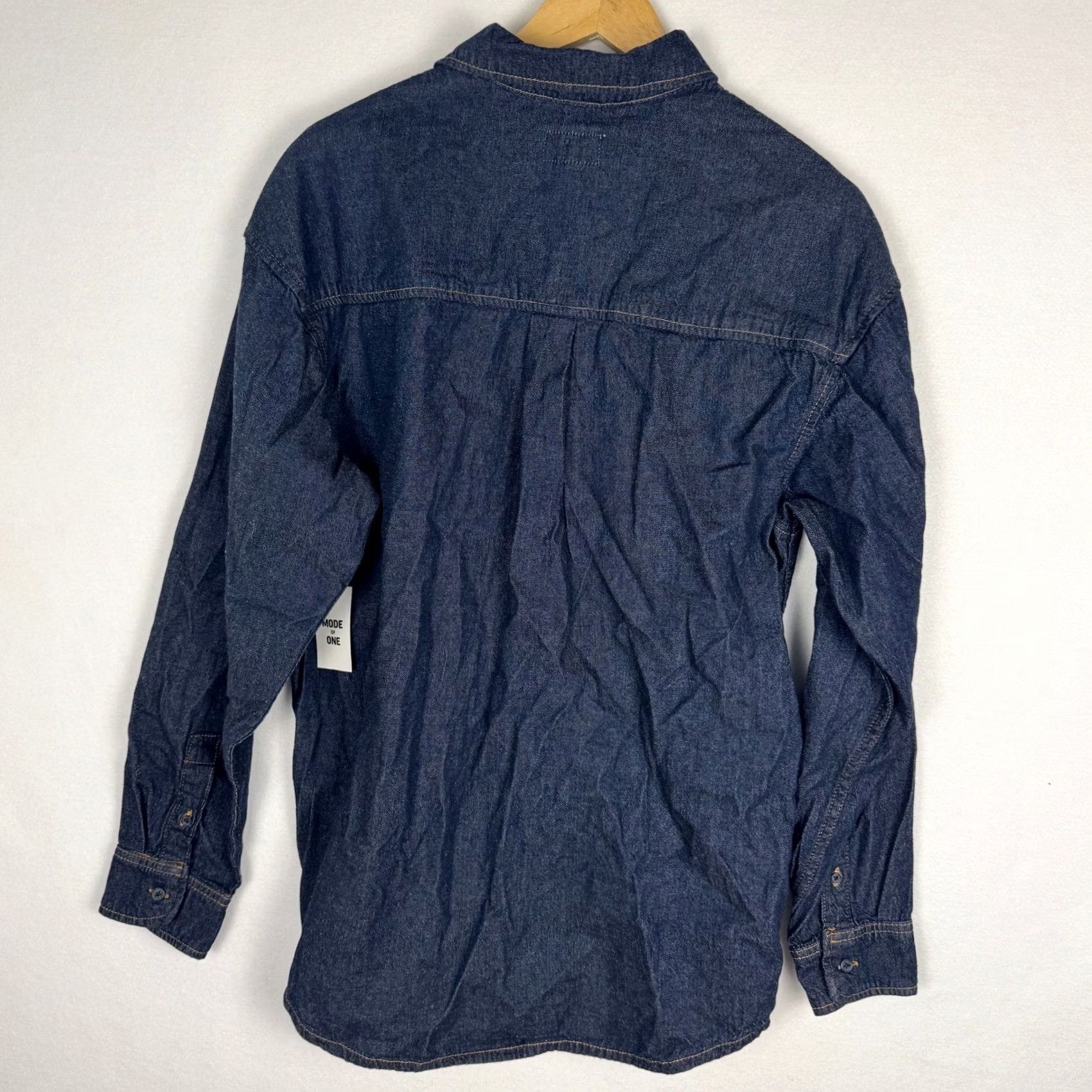 Denime Mode Of One Mens Regular Fit Denim Shirt Dark Wash Blue Cotton Small Size US S / EU 44-46 / 1 - 2 Thumbnail