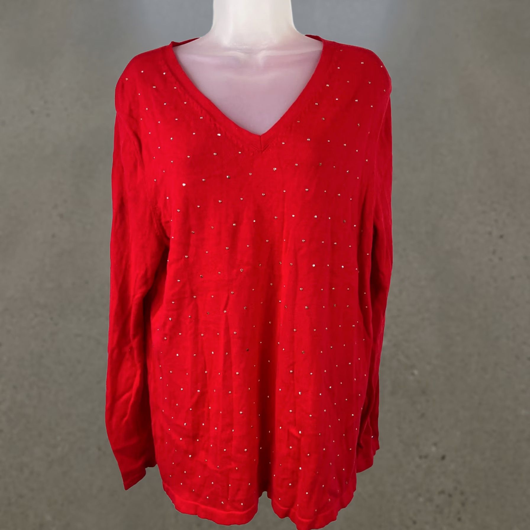 Tommy Hilfiger Tommy Hilfiger Sweater Womens XL Red V Neck Long Sleeve Studded Cotton Knit Size XL / US 12-14 / IT 48-50 - 1 Thumbnail