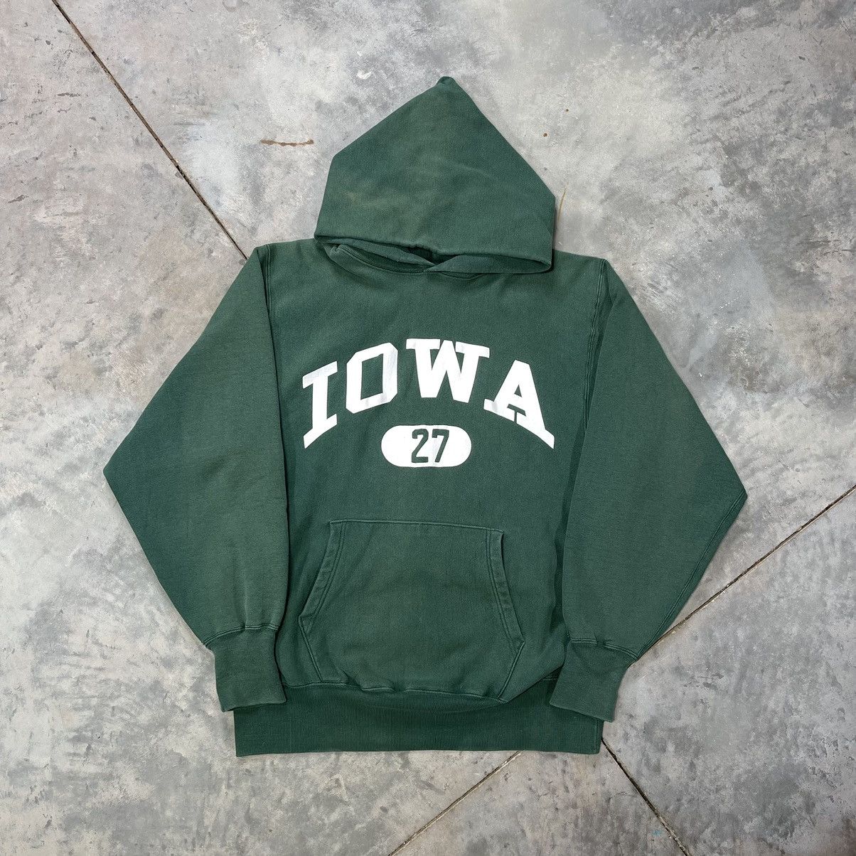 image of Vintage Champion Reverse Weave Hoodie Iowa 90's in Green, Men's (Size XL)