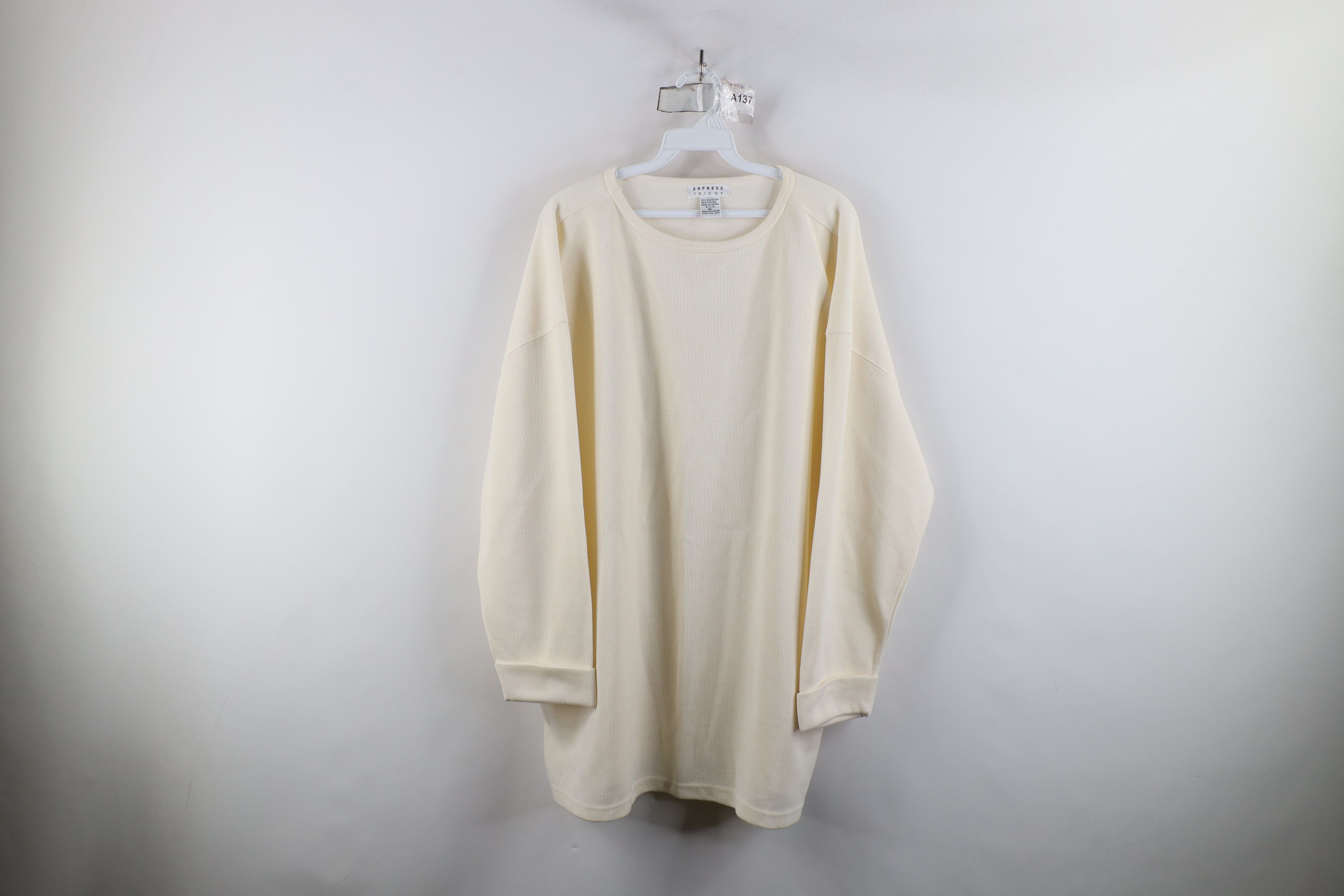 Express × Vintage Vintage 90s Express Ribbed Knit 3/4 Sleeve T-Shirt Cream Size XL / US 12-14 / IT 48-50 - 1 Thumbnail