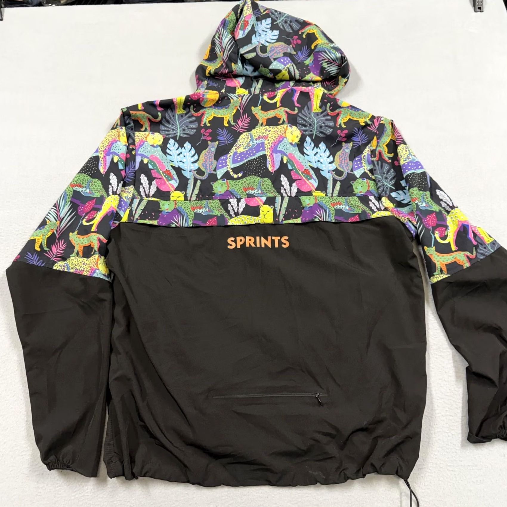 Vintage Sprints Jacket Mens Large Black Hooded 1/2 Zip Animal Print Running Windbreaker Size US L / EU 52-54 / 3 - 5 Thumbnail