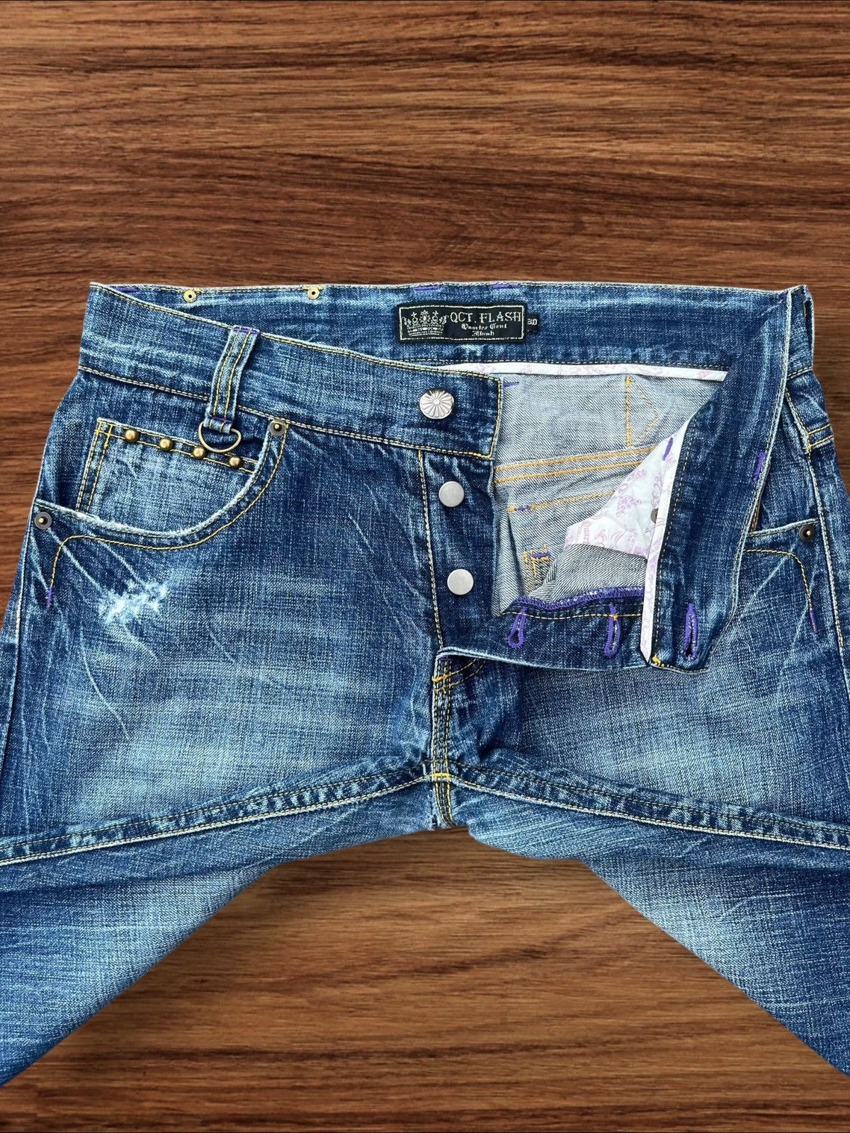Japanese Brand Vintage Japanese Brand Blue Washed Buttonfly Distressed Jean Size US 31 - 8 Thumbnail