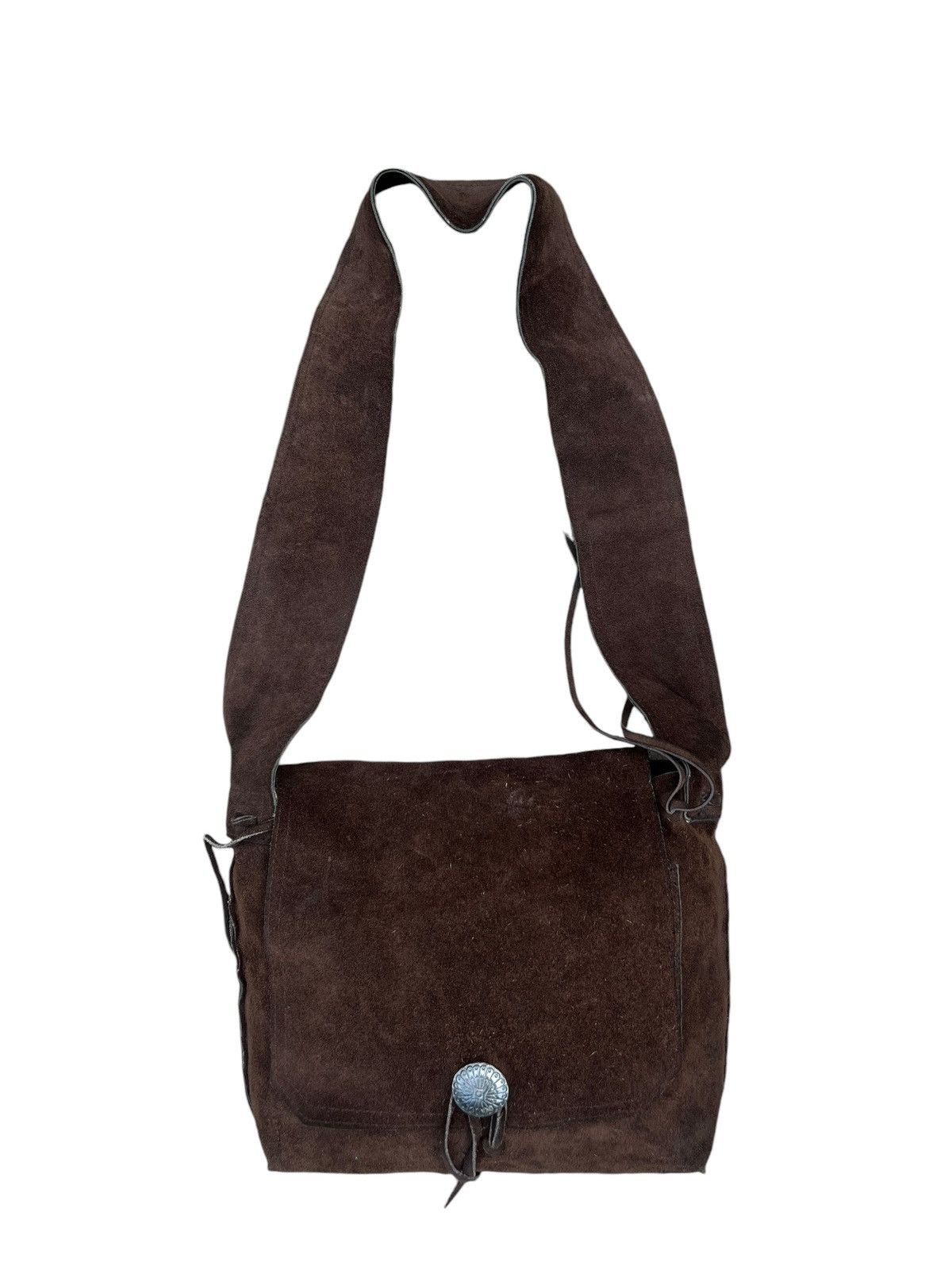 Japanese Brand Vintage Unknown Japan Brand Brown Suede Leather Bag Size ONE SIZE - 9 Thumbnail