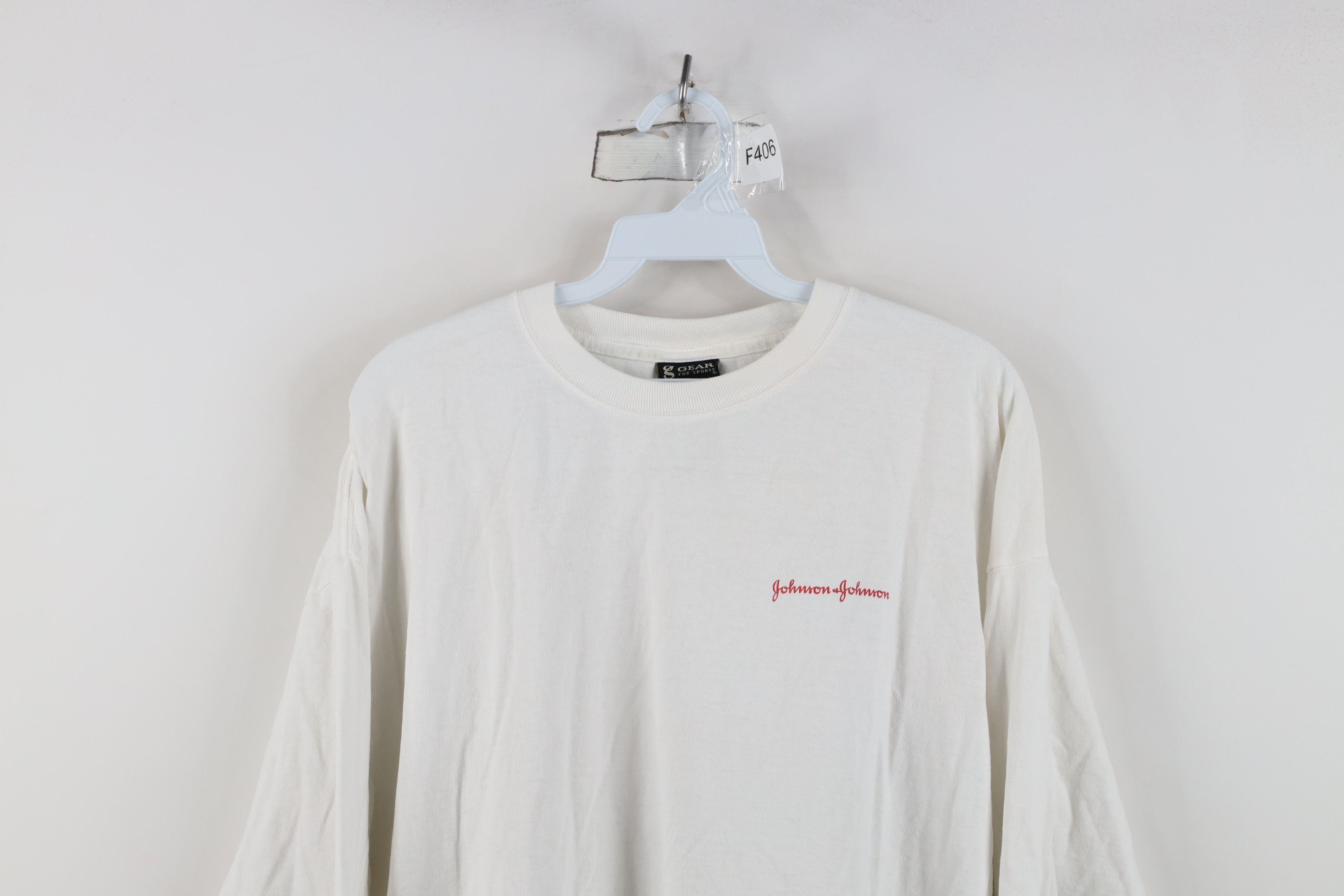 Vintage Vintage 90s Johnson and Johnson Long Sleeve T-Shirt White Size US XL / EU 56 / 4 - 2 Thumbnail