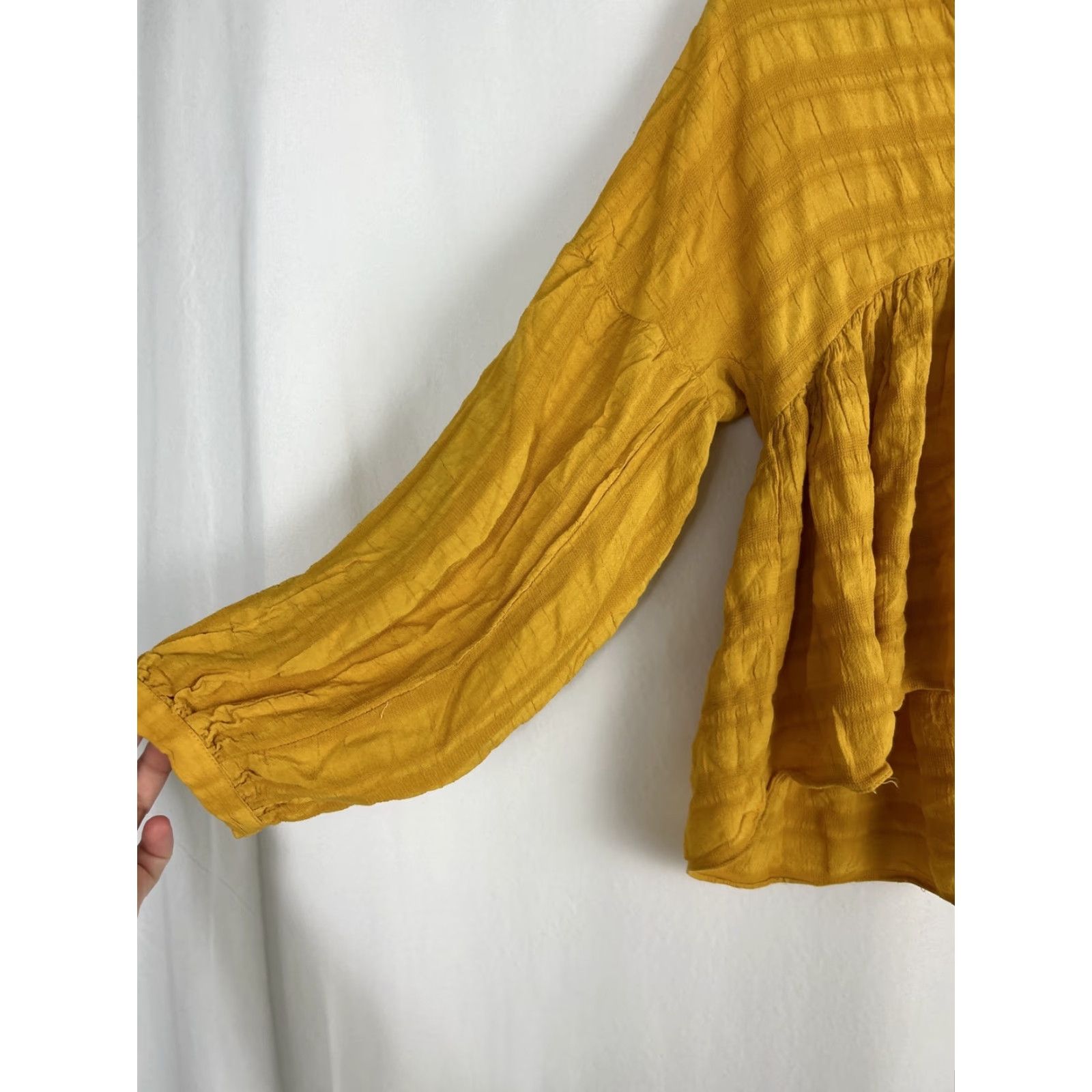 Lucky Brand LUCKY BRAND Blouse Shirt Women Adult Small Mustard V-neck Long Sleeve Romantic Ruffle Peasant Bohemian Oversized Breathable Viscose Pattern: Solid Size S / US 4 / IT 40 - 2 Thumbnail