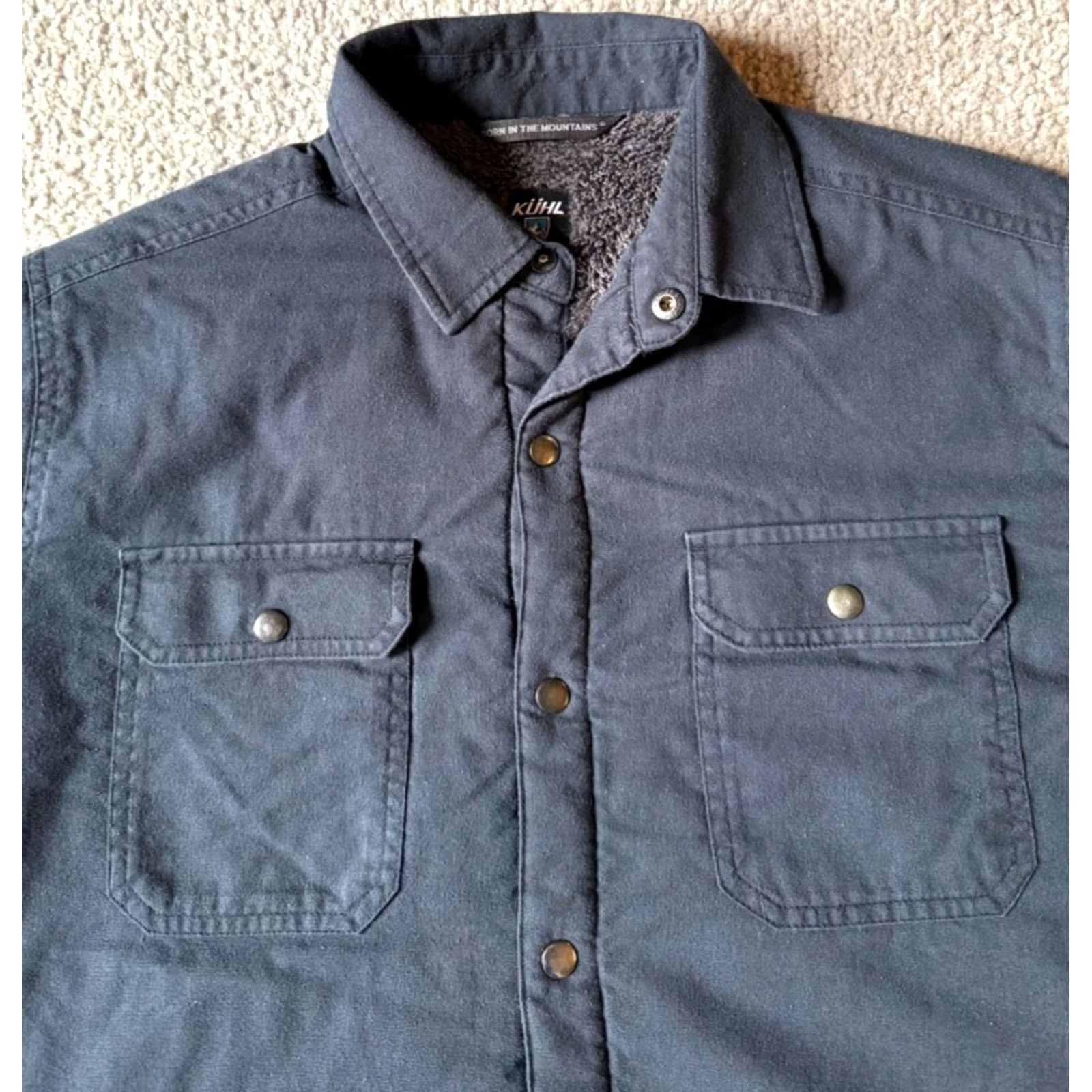 Vintage Kuhl Shirt Jacket Men's Navy Blue Fleece Lined Snap Front Quilted Pocketed Regular Fit Size M Size US M / EU 48-50 / 2 - 3 Thumbnail