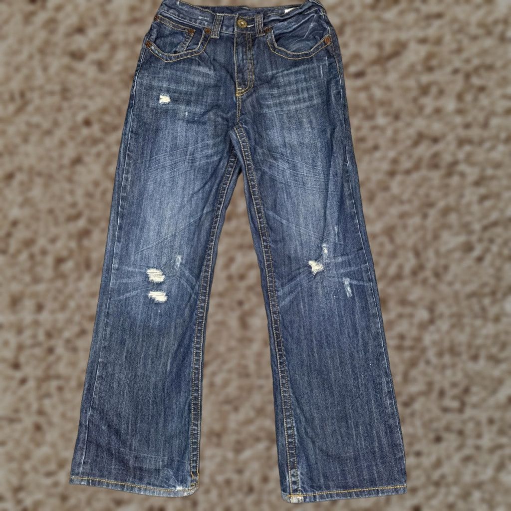 Vintage Hollywood Jeans Girls 18 Blue Denim Bootcut Distressed 5-Pocket Low Boot Jeans Size 40" / US 18 - 1 Thumbnail