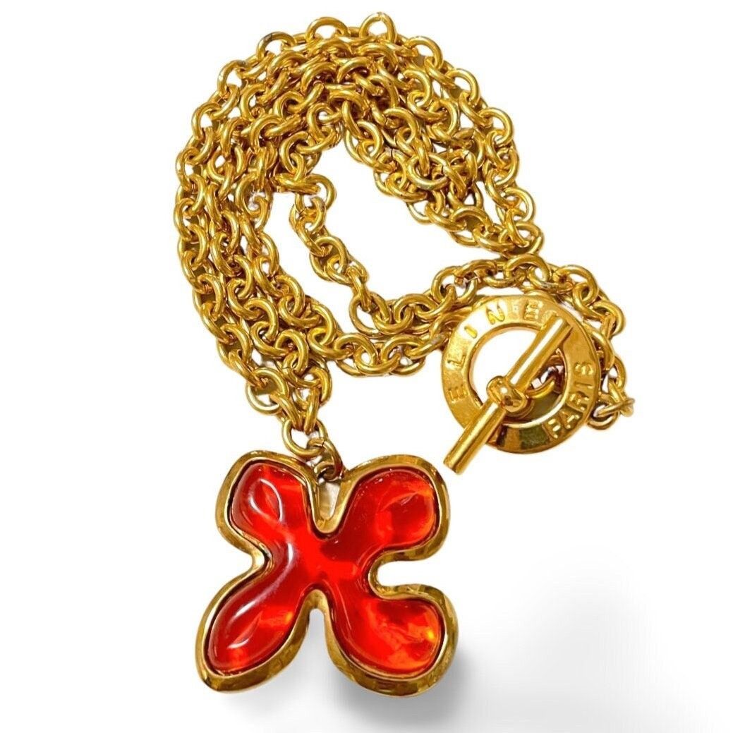 Celine Vintage Celine thick gold chain necklace with flower top Size ONE SIZE - 1 Thumbnail