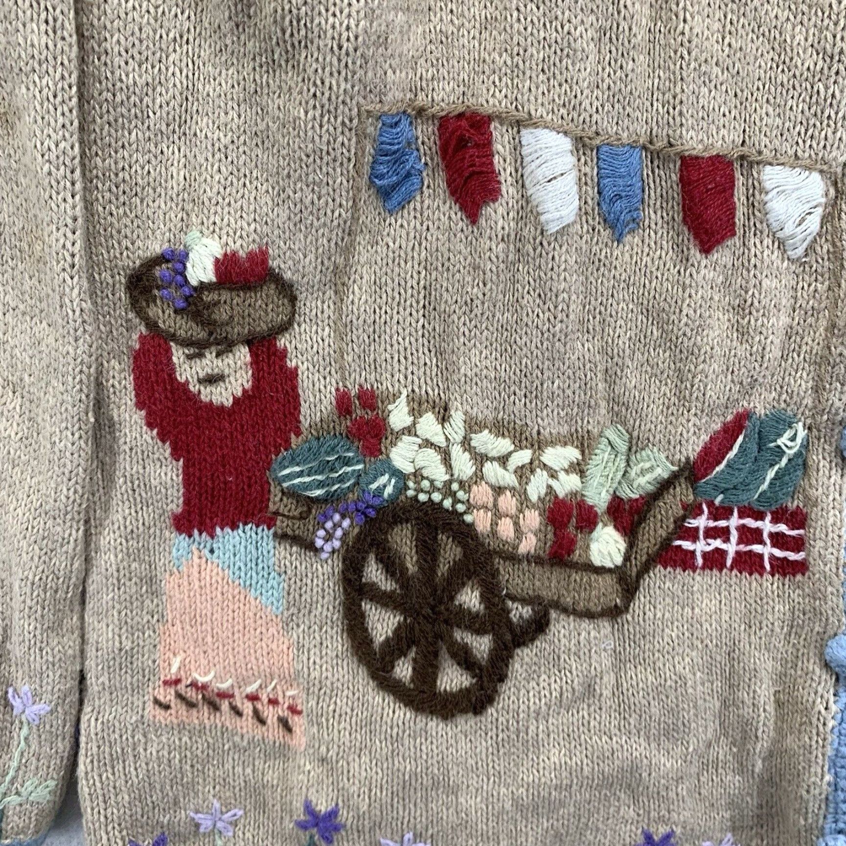 Vintage VINTAGE Stitches in Time Women's Small Cardigan Sweater Beige Long Sleeve Embroidered Cottage Garden Theme Bohemian 90s Cotton Ramie Blend Size S / US 4 / IT 40 - 6 Thumbnail