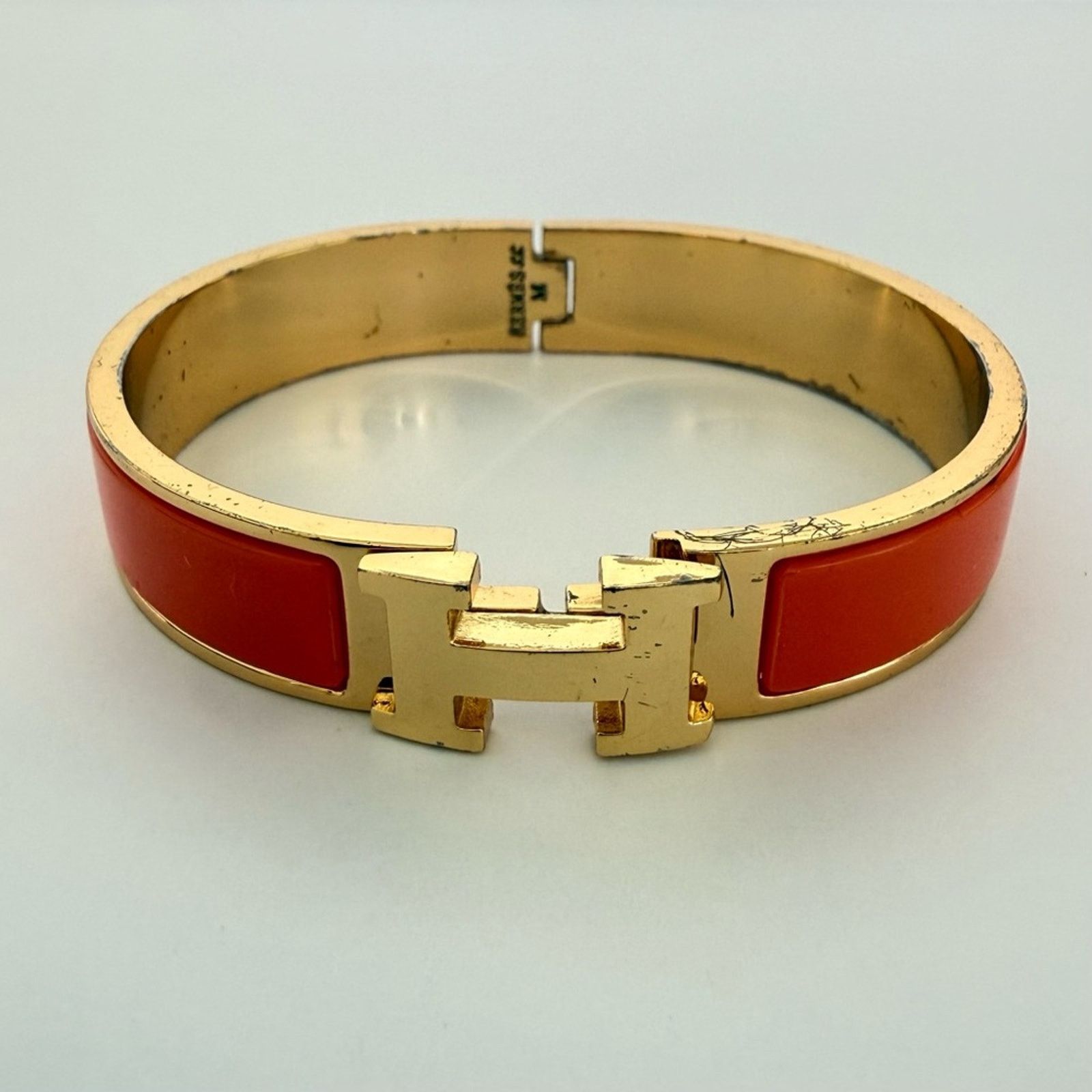 Hermes Hermes Click H Logo Gold Plate Orange Enamel Bracelet Size ONE SIZE - 1 Thumbnail