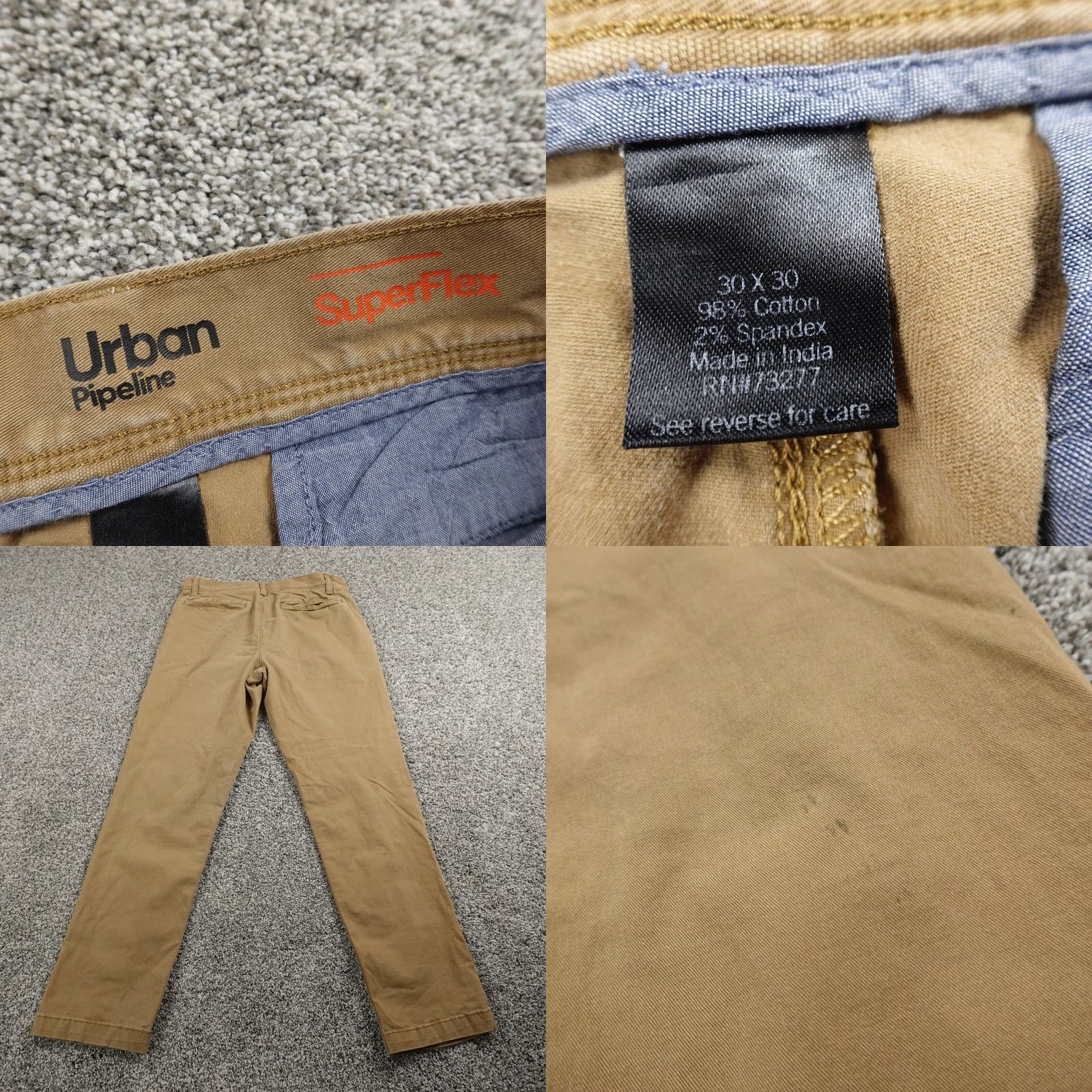 Vintage Urban Pipeline Pants Mens 30X30 Chino Slim Straight Brown Cotton Spandex Slim Straight Casual Workwear 30 Regular Mens Brown Size US 30 / EU 46 - 9 Thumbnail