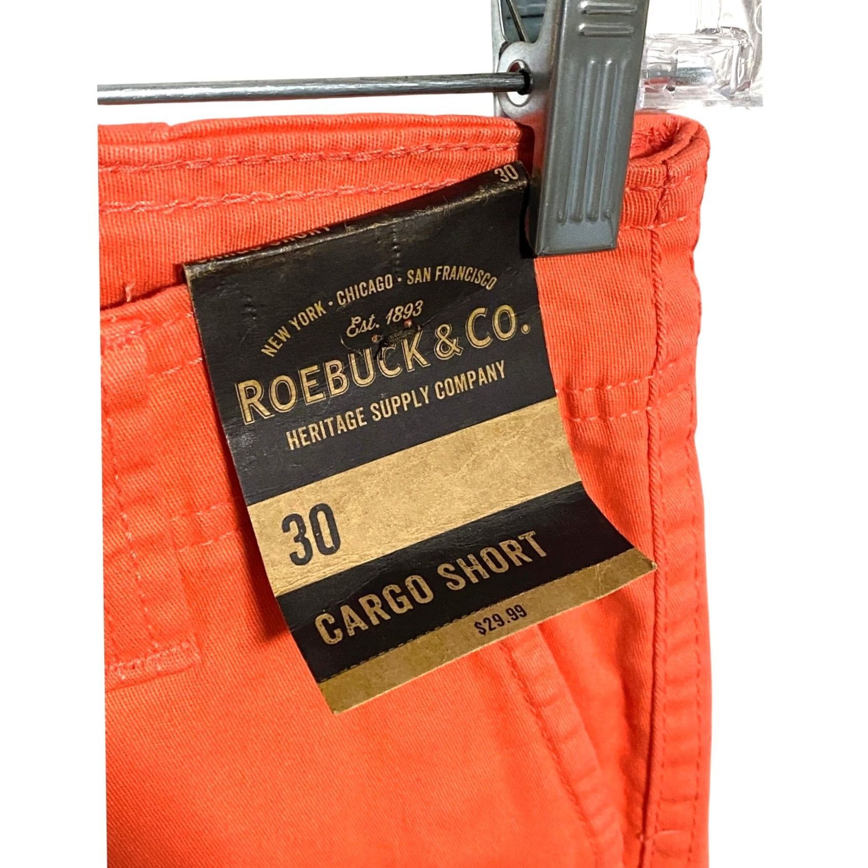 CO VINTAGE Roebuck & Co Orange Cargo Chino Shorts Mens 38 NWT Casual Summer Y2K Cargo Shorts Mens Orange 38 NWT Size US 38 / EU 54 - 6 Thumbnail