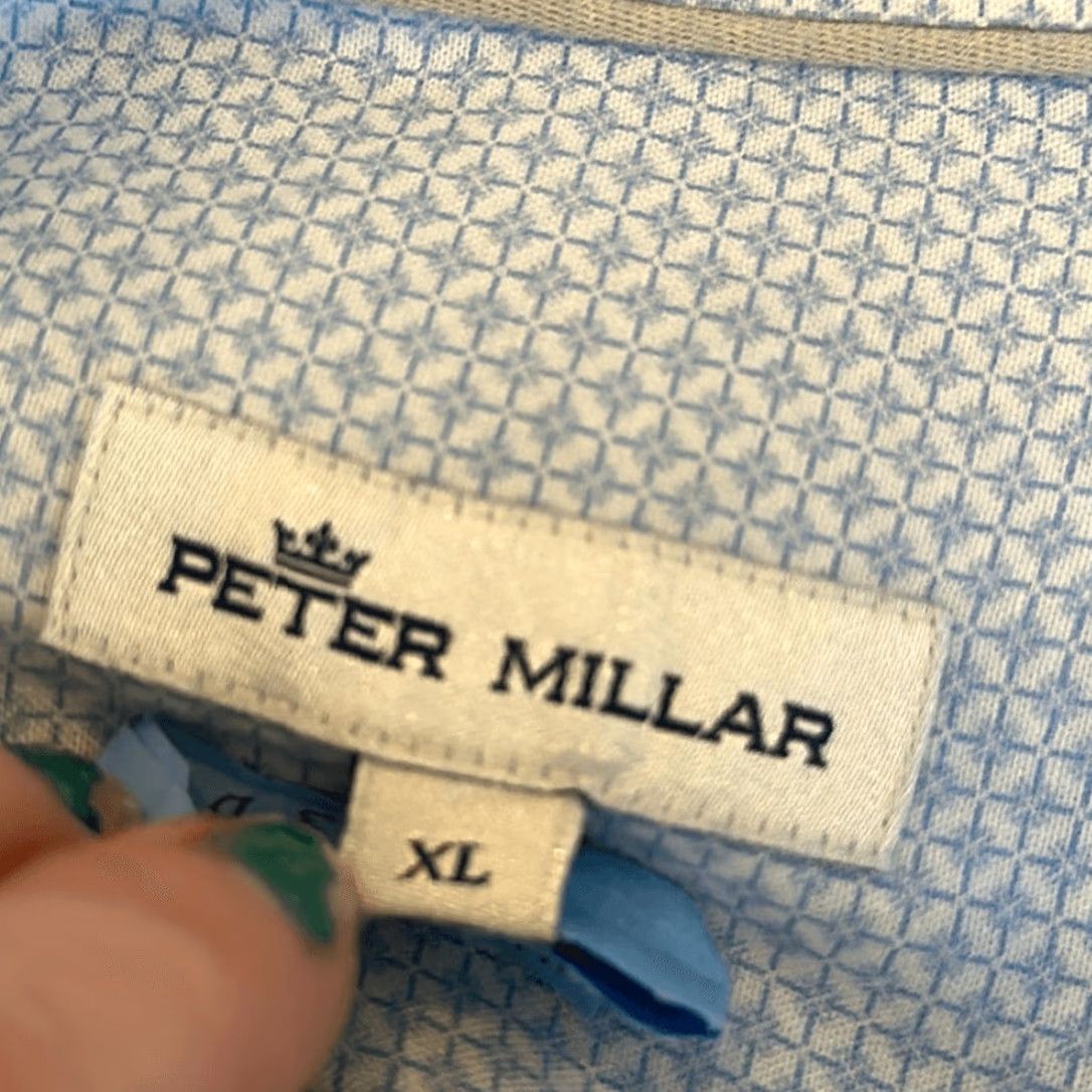 Peter Millar Peter Millar Shirt Men's XL Blue White Geometric Linen Blend Tolland Sport Button-Up Long Sleeve Multicolor Geometric Pattern Size US XL / EU 56 / 4 - 5 Thumbnail
