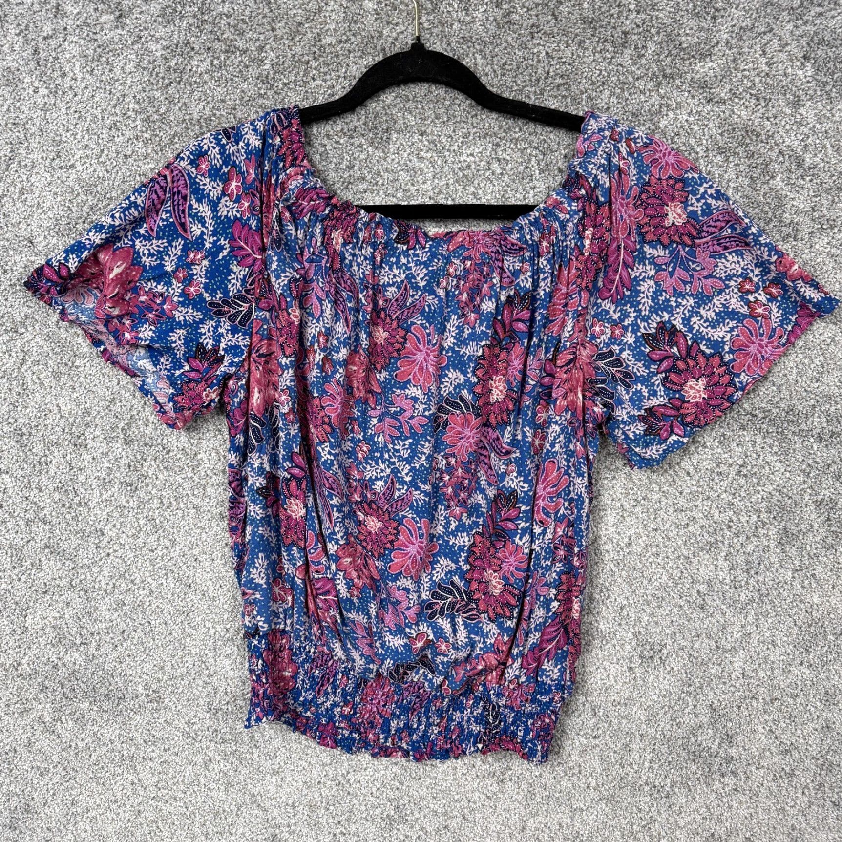 Vintage Rachel Rachel Roy Blouse Womens L Blue Pink Floral Smocked Boho Chic Cottagecore Size L / US 10 / IT 46 - 7 Thumbnail
