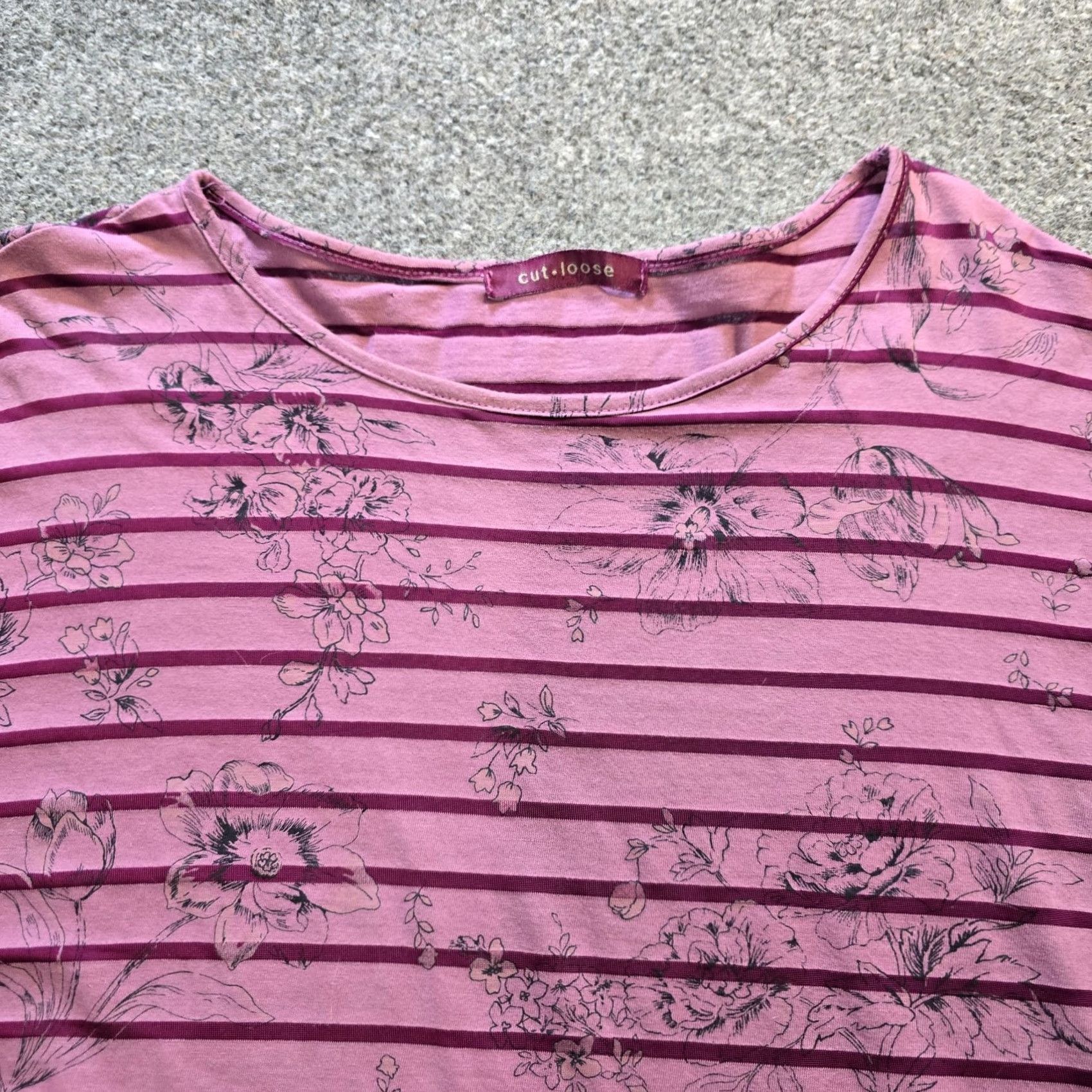 Pinko Cutloose Top Womens XL Pink Purple Striped Floral Boxy Short Sleeve Casual Shirt Size XL / US 12-14 / IT 48-50 - 2 Thumbnail