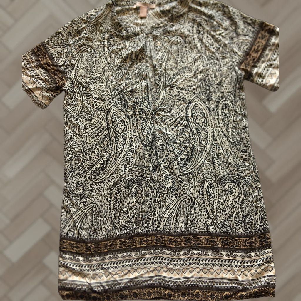 Forever 21 FOREVER 21 Shirt Dress Tunic / B7 / Ivory Black Animal Print / Button-Up / Collared / Sleeveless Long Shirt Dress / L / Women Size L / US 10 / IT 46 - 1 Thumbnail