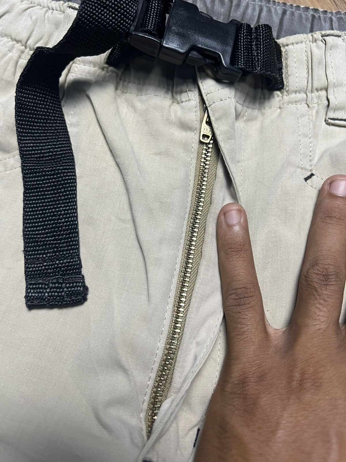 If Six Was Nine Khaki Baggy Cargo Pants with Gothic Print & Skull Patch (40) Size US 27 - 8 Thumbnail