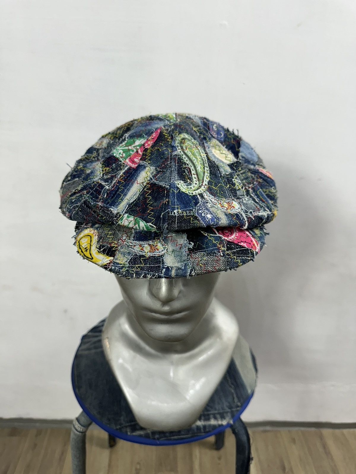 Art Comes First Custom Made Distressed Denim Paisley Patchwork Newsboy hats Size ONE SIZE - 2 Thumbnail