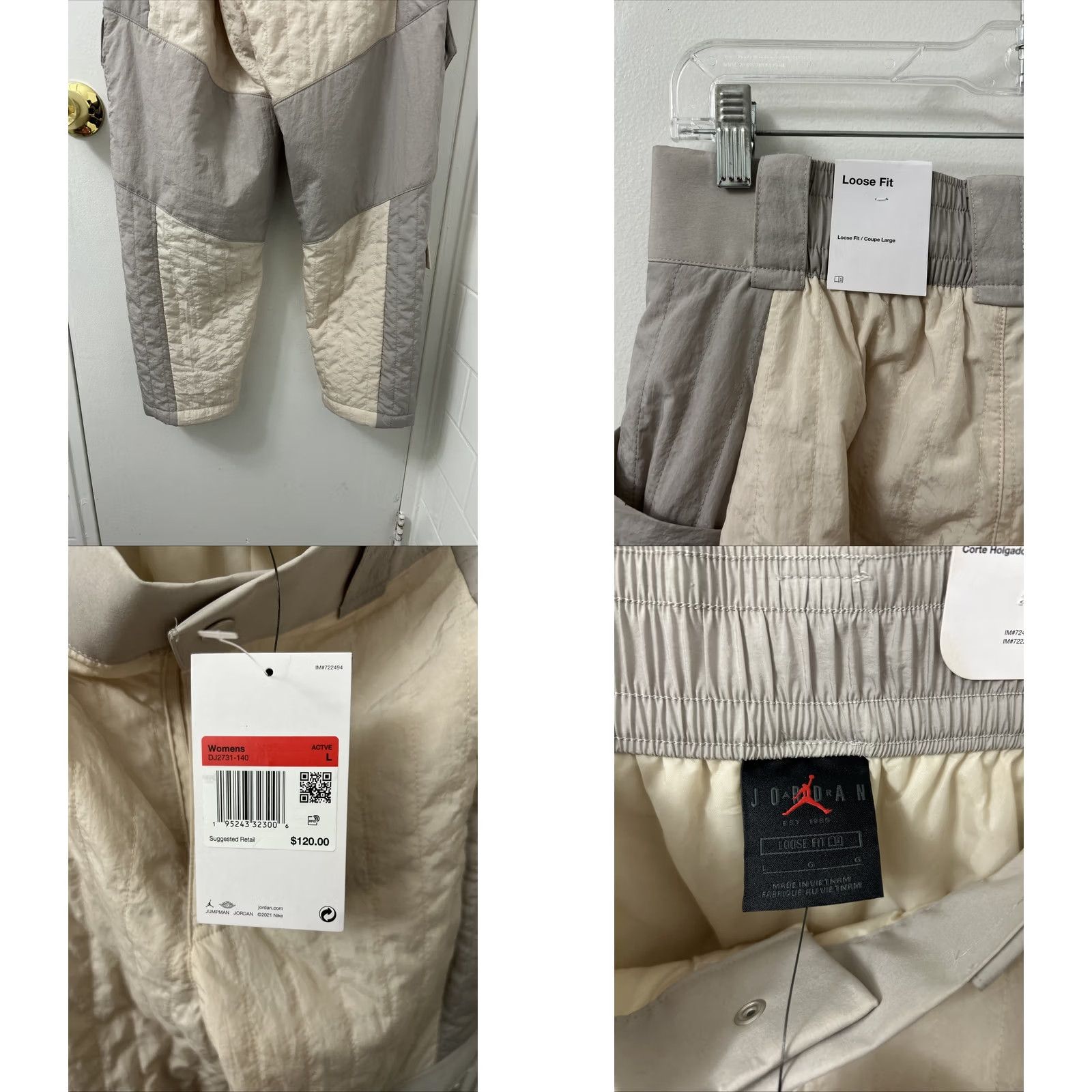 Jordan Brand VINTAGE Jordan Pants Womens L Beige Gray Quilted Active Cargo Pockets YKK DJ2731 140 Size 36" / US 14 / IT 50 - 8 Thumbnail