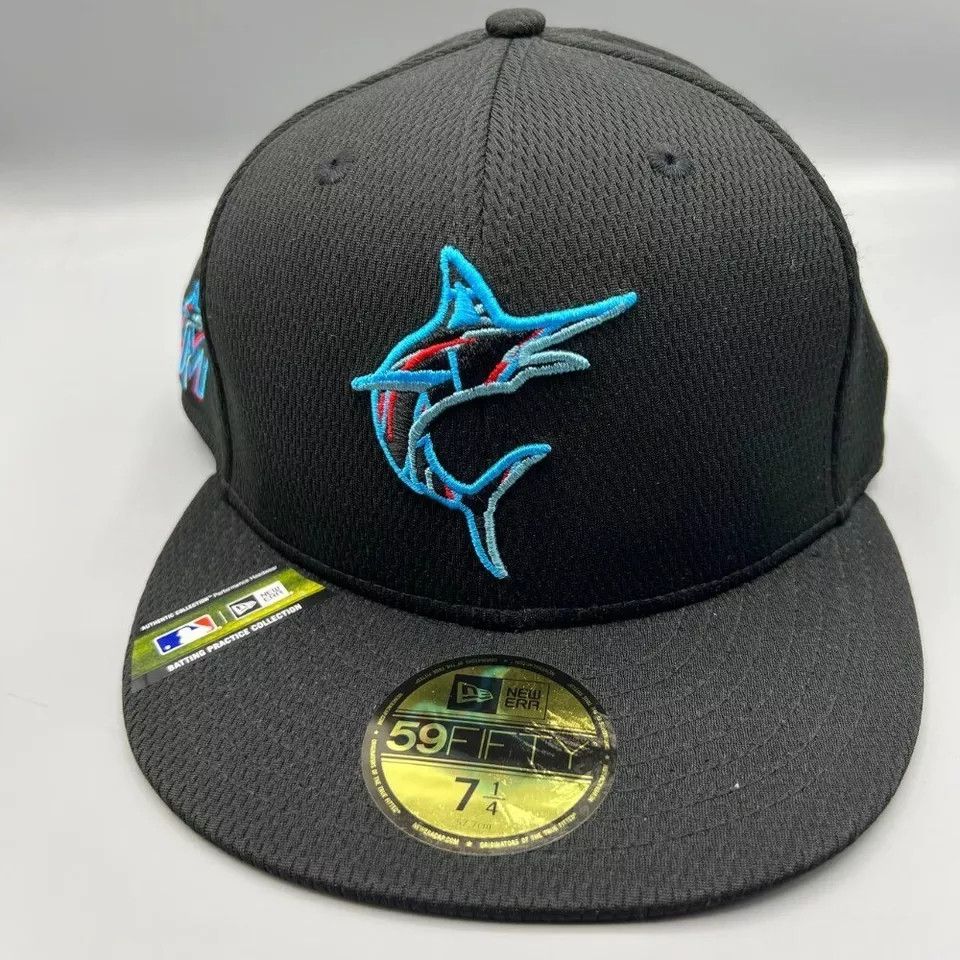 New Era Florida Marlins Hat Men 7 1/4 59Fifty New Era MLB Fitted Cap Size ONE SIZE - 3 Thumbnail