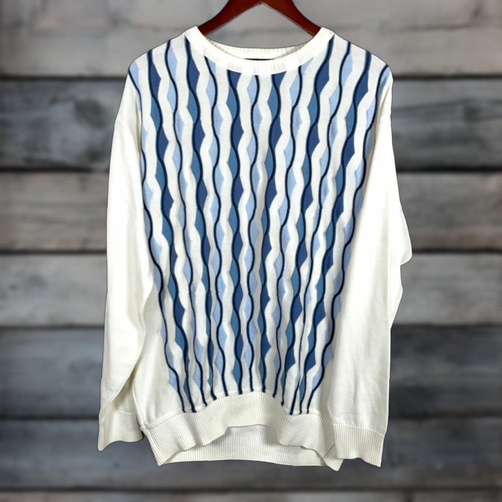 Vintage VINTAGE Tosani Canada Men Sweater Adult Large Crew Neck 90s Geometric Knit Lightweight Cotton Size US L / EU 52-54 / 3 - 1 Thumbnail