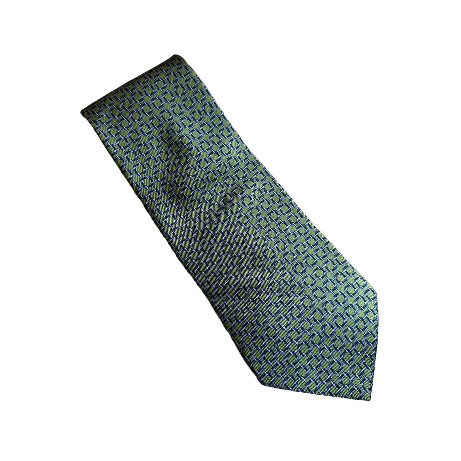 Arrow Vintage Arrow 90s Silk Necktie Green with Blue Chain Print Size ONE SIZE - 1 Thumbnail