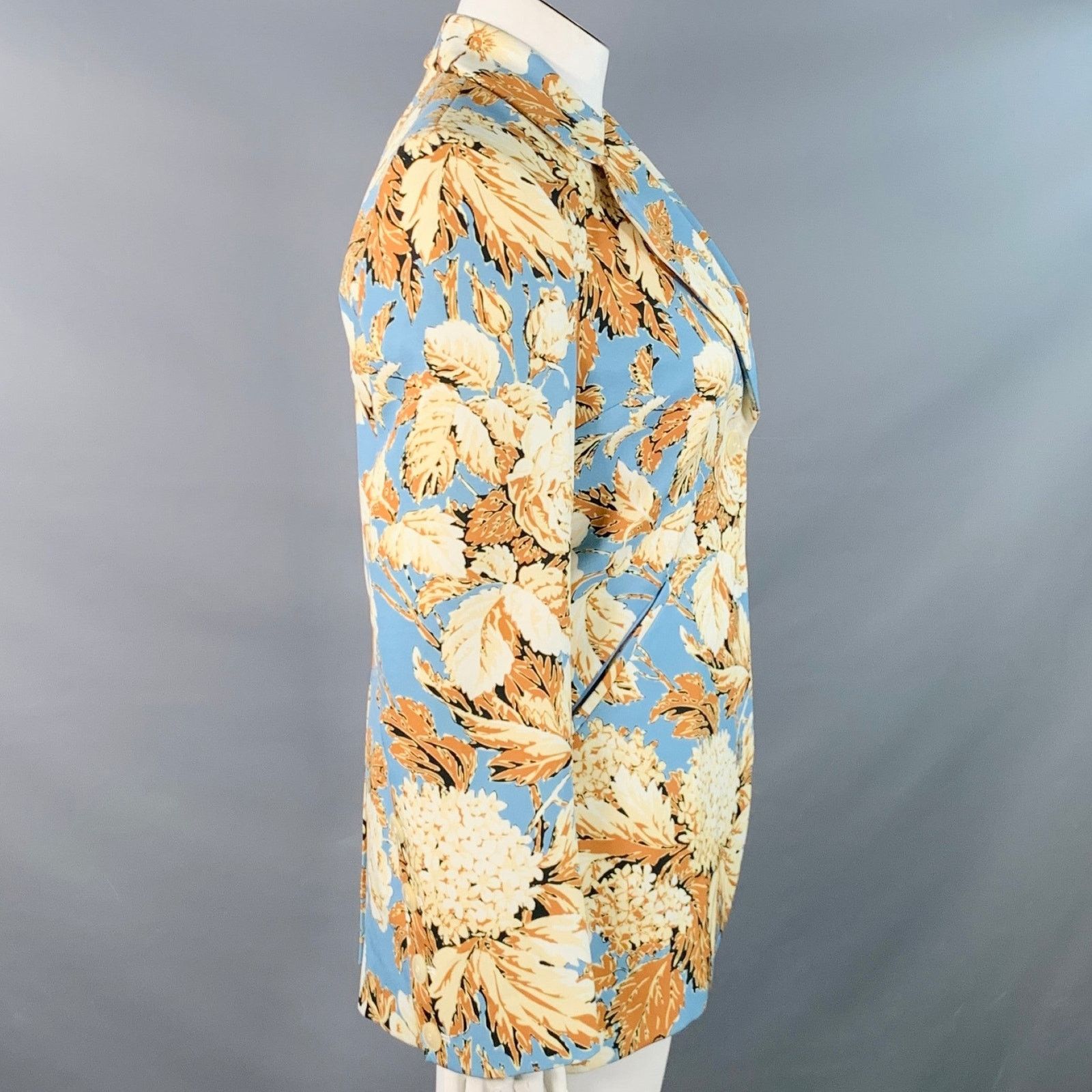 Stine Goya Blue Tan Polyester Floral Notch Lapel Zip Pockets Blazer Size L / US 10 / IT 46 - 3 Thumbnail