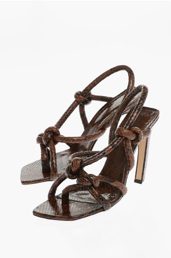 image of Bottega Veneta Python Print Jimbo Leather Sandals 11 Cm in Brown, Women's (Size 9)