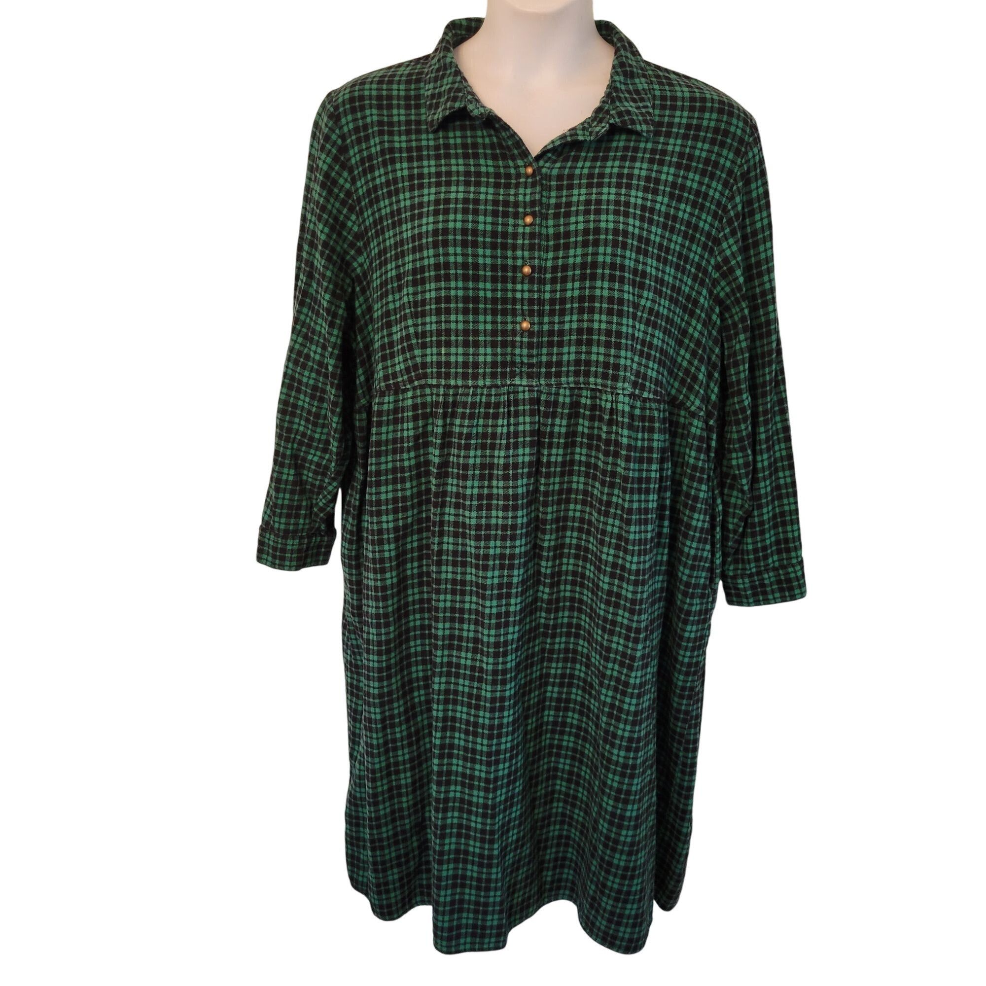 Other Woman Within 26W Plaid Green Black Button Down Dress Pockets Size 4XL / US 24-26 - 1 Thumbnail