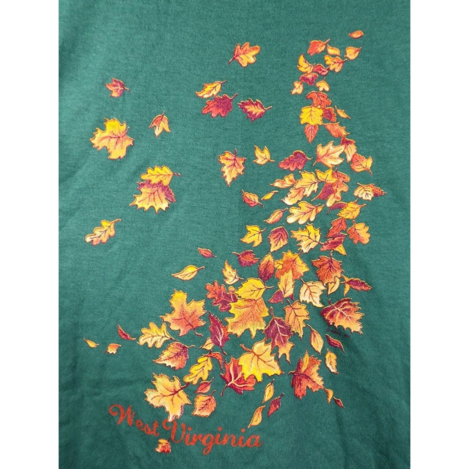 Jerzees Vintage West Virginia Shirt Fall Leave Green T-Shirt Tee VTG Size US L / EU 52-54 / 3 - 4 Thumbnail