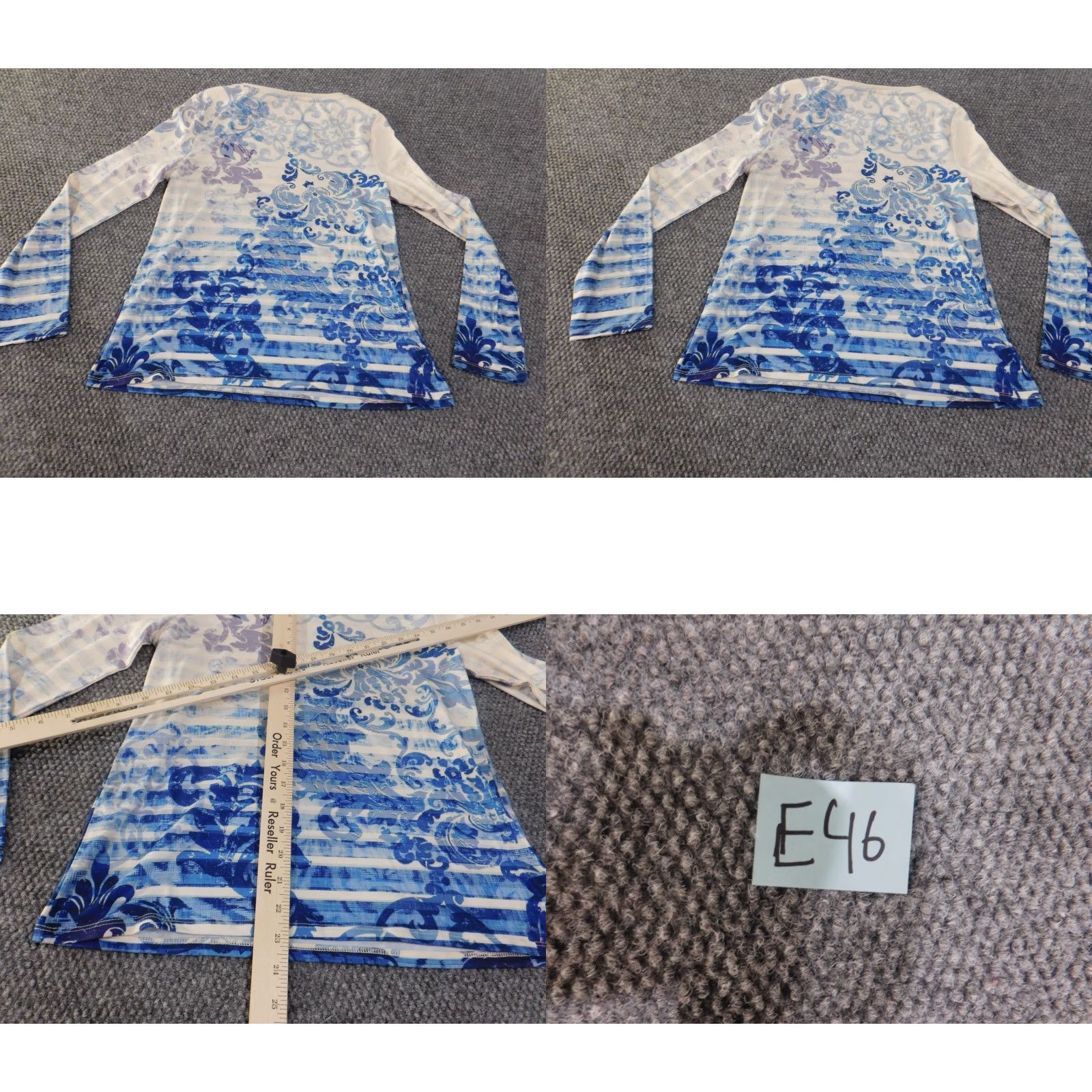Vintage Chicos Blouse Shirt Womens 0 Blue Floral Knit Polyester Button Round Neck Long Sleeve Casu al Stretch Regular Vintage No Size XS / US 0-2 / IT 36-38 - 8 Thumbnail