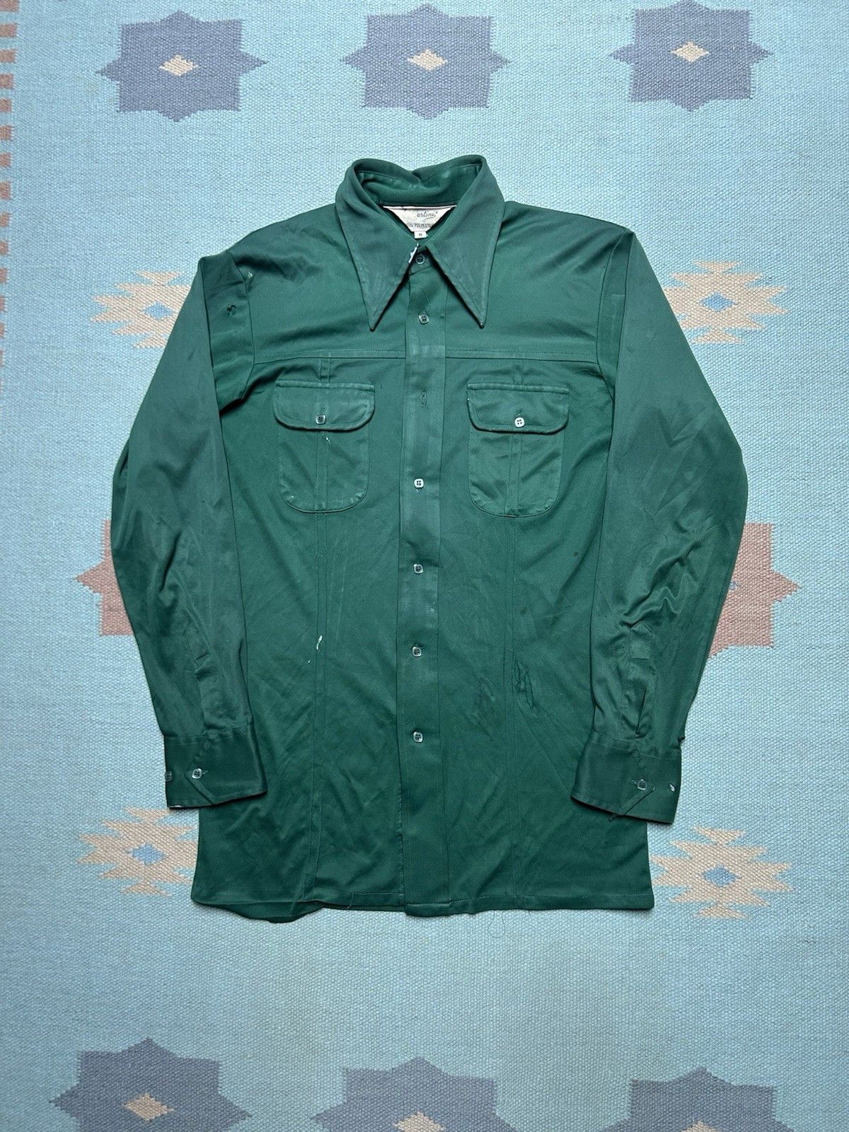 Vintage 70s button shirt polyester dagger collar distressed Medium Size US M / EU 48-50 / 2 - 1 Thumbnail